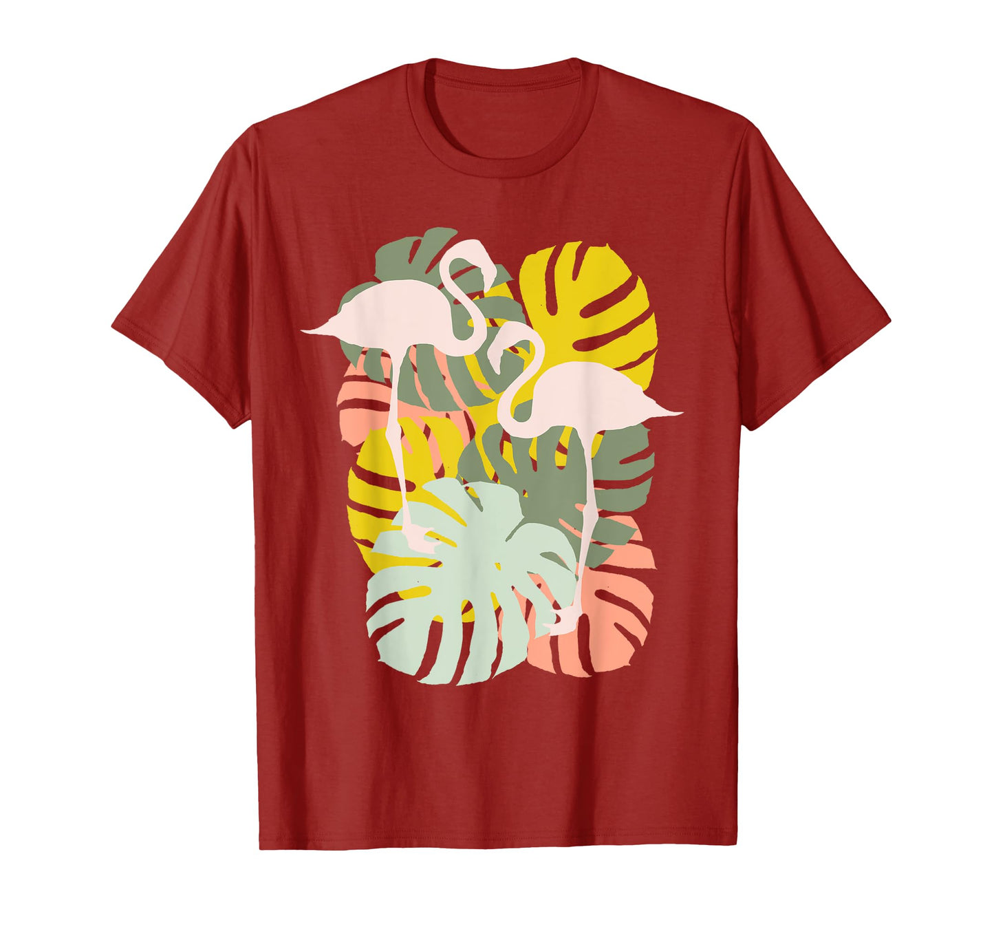 Monstera Leaves And Flamingo Art T-Shirt