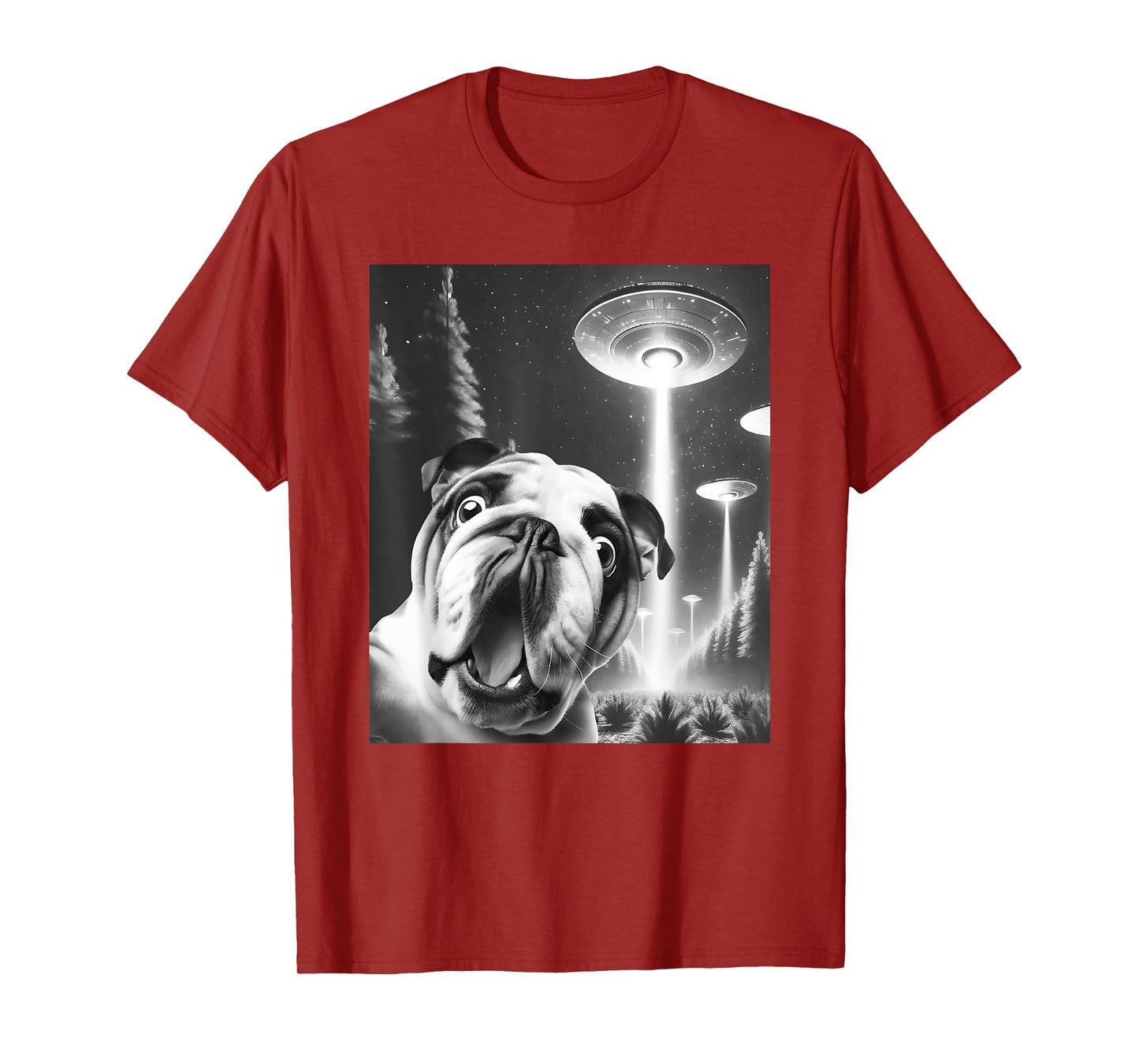 Funny English Bulldog Alien UFO Taking a Selfie Dog Mom Dad T-Shirt