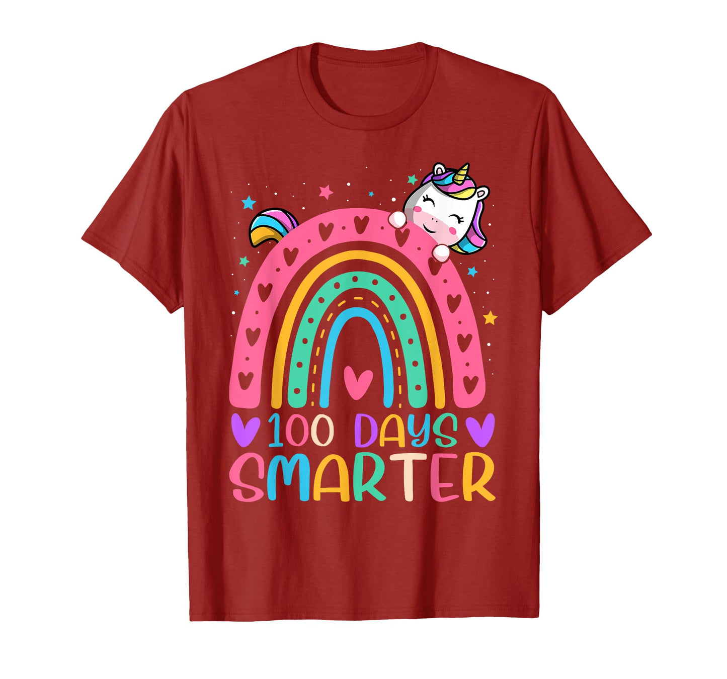 100 Days Smarter Rainbow Unicorn Girls 100th Day of School T-Shirt