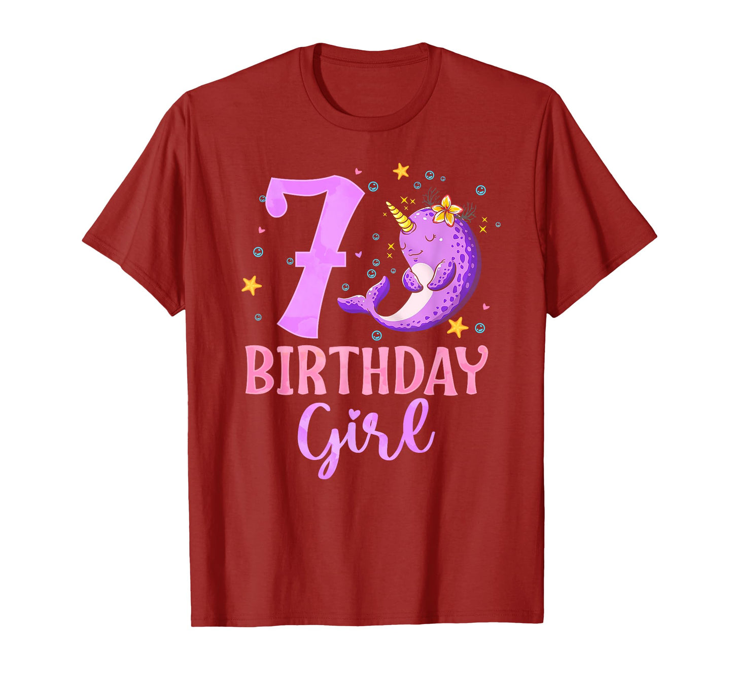 Narwhal Unicorn Of The Sea 7th Birthday Girl 7 Year Old T-Shirt