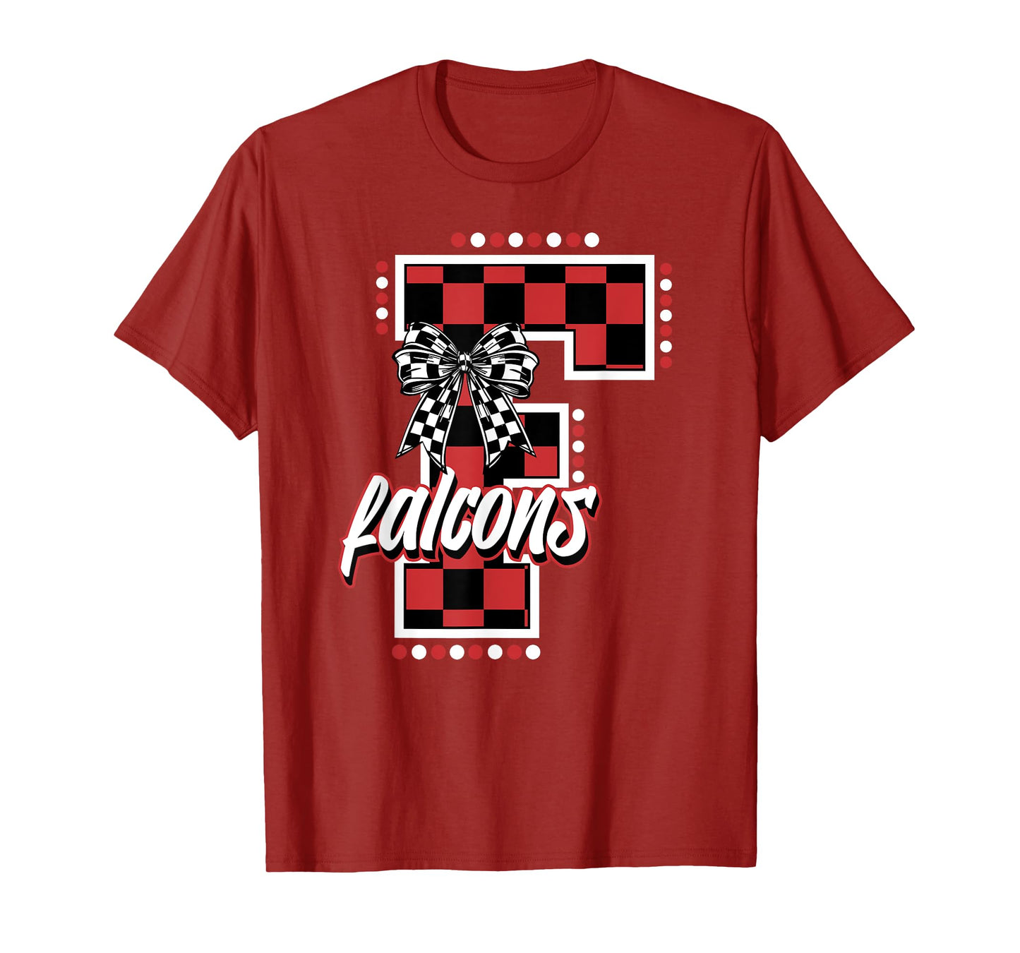Falcons Checkered Letter School Spirit Mascot Red Game Day T-Shirt