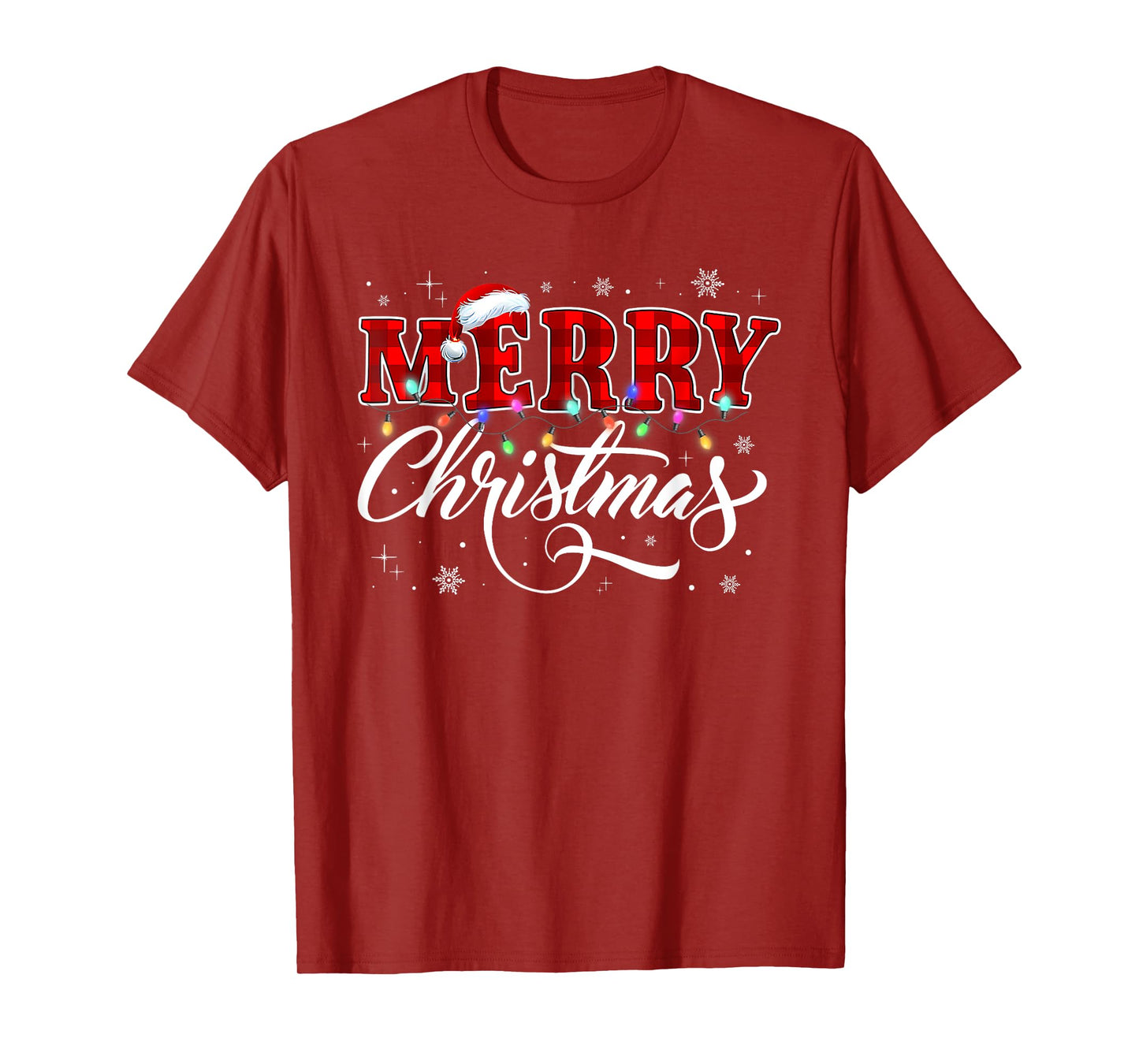 Merry Christmas Buffalo Plaid Red Santa Hat Xmas Pajamas T-Shirt