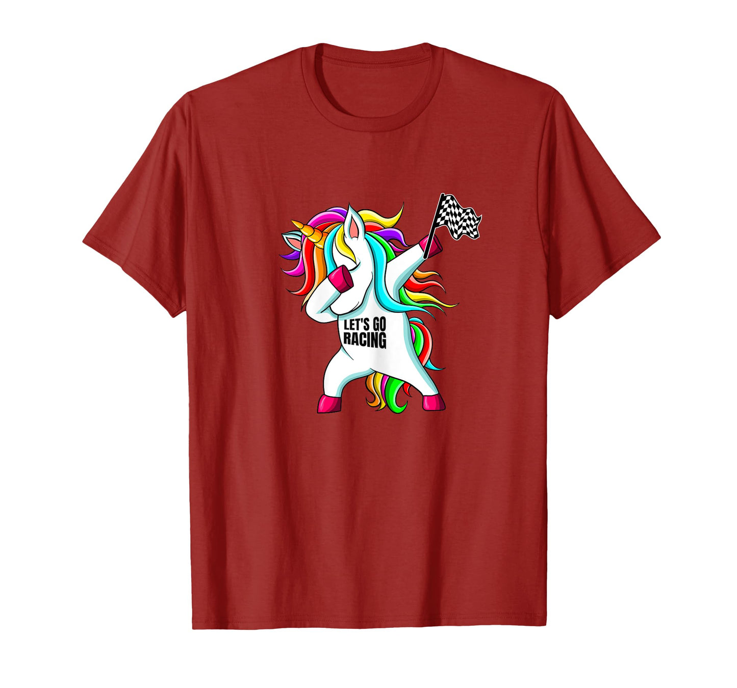Race Car Racing Dabbing Unicorn Checkered Flag T-Shirt