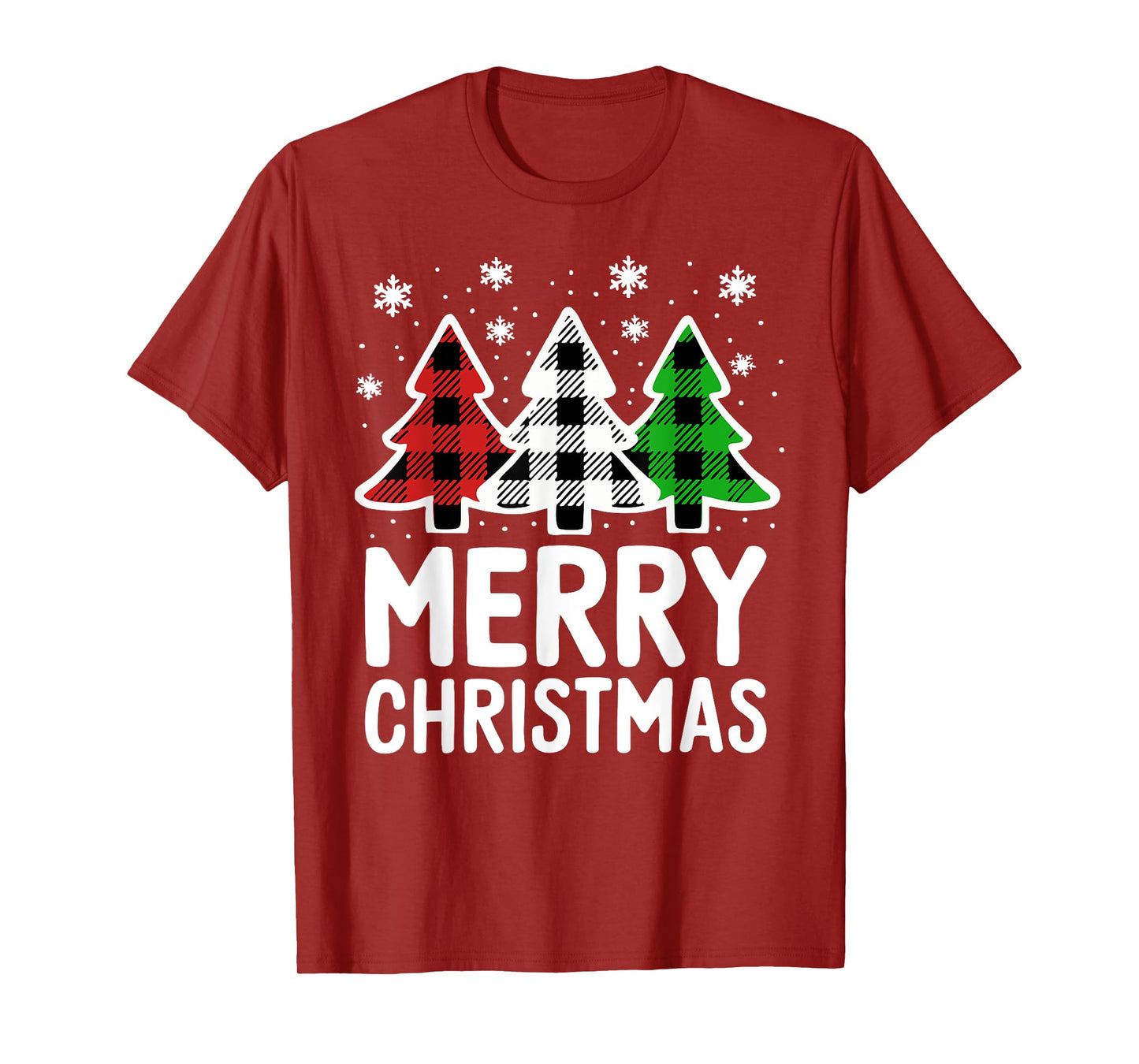 Merry Christmas Shirt Red White Green Buffalo Plaid Tree T-Shirt