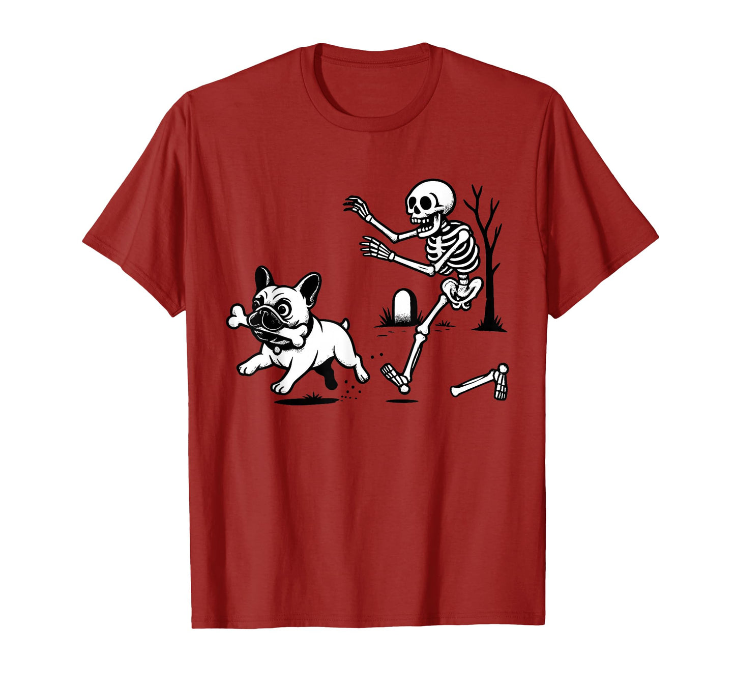 Skeleton Chasing French Bulldog Halloween Dog Mom Pet Lover T-Shirt