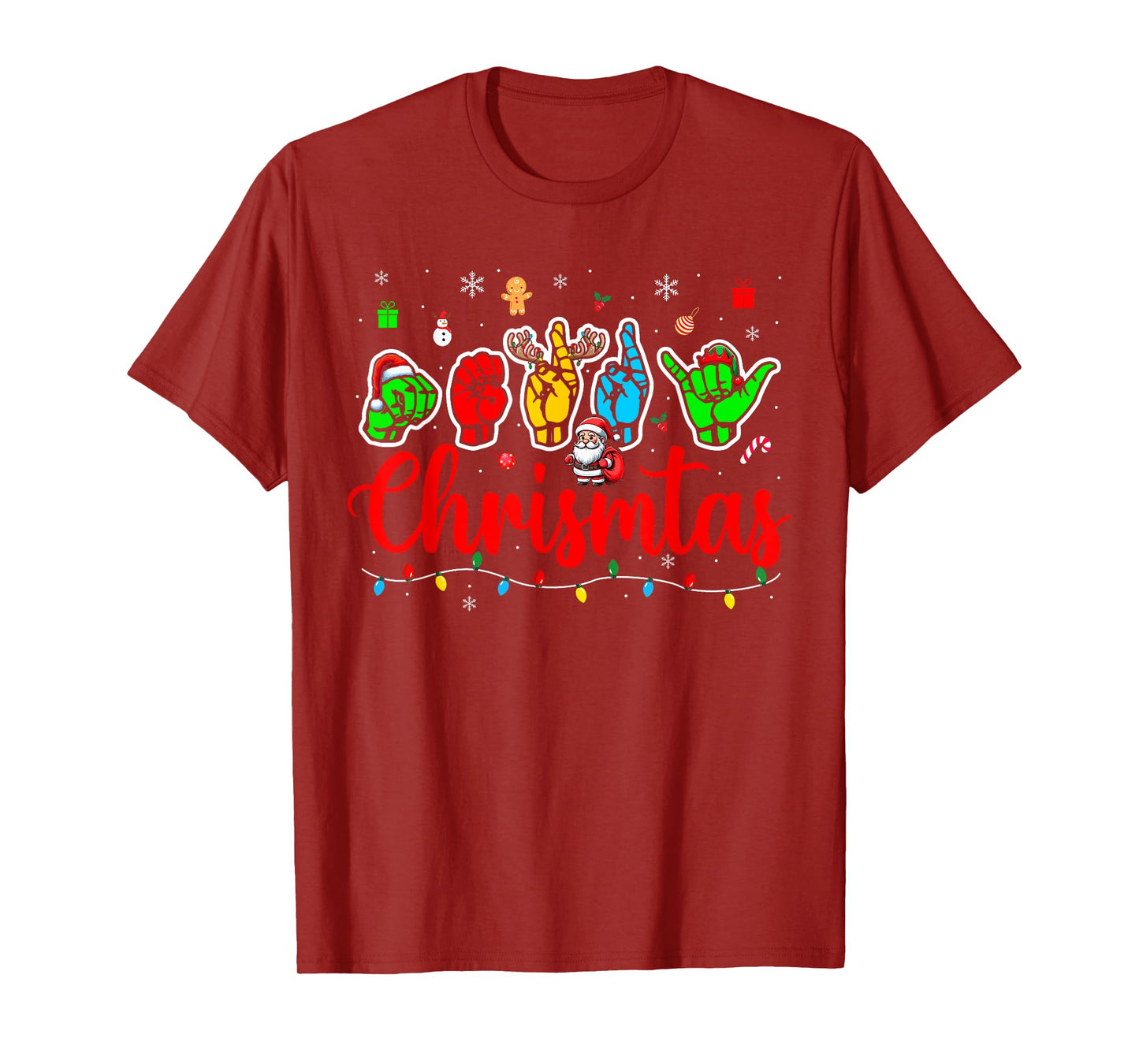 Merry Christmas ASL Hand Sign Language Colorful Santa Lover T-Shirt