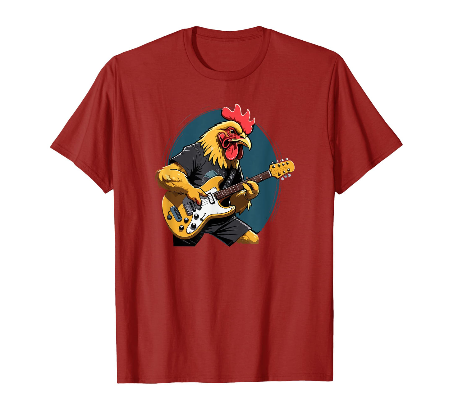 Music Lovers Chicken playing Guitar Chicken Guitarist Black Cartoon T-Shirt