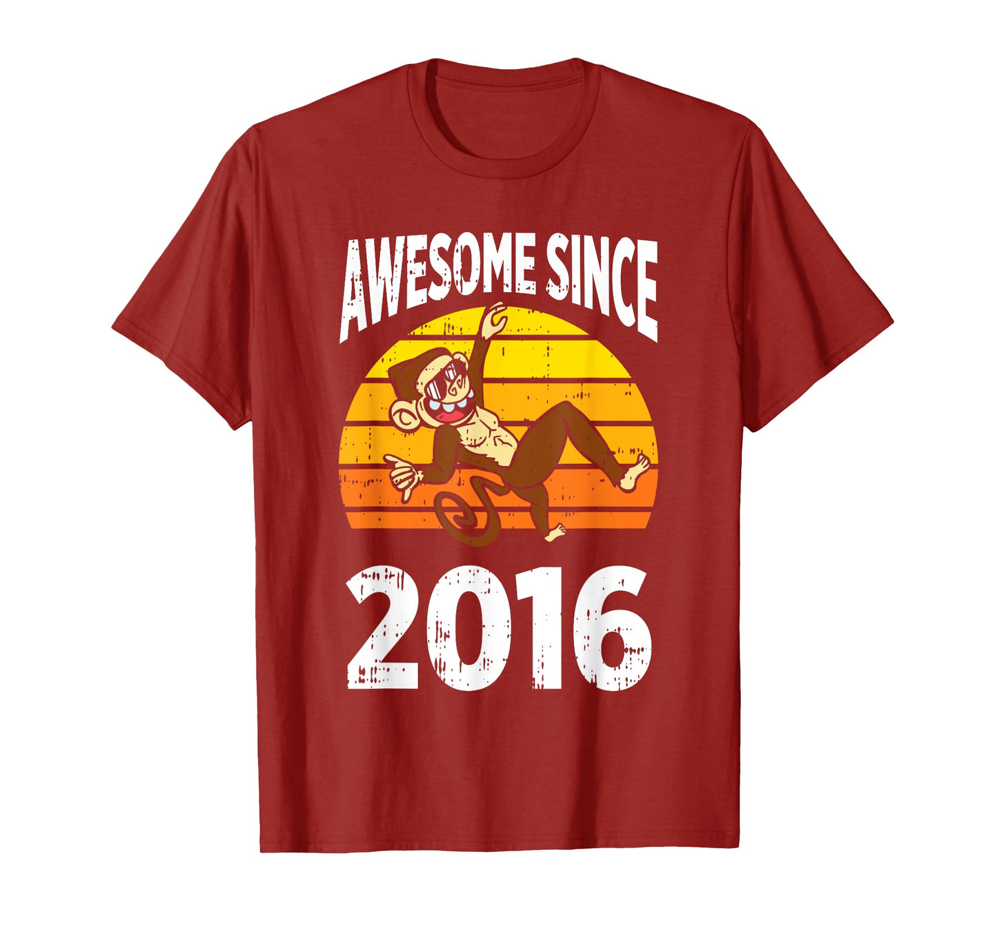 Monkey Awesome Since 2016 7th Birthday 7 Years Old T-Shirt