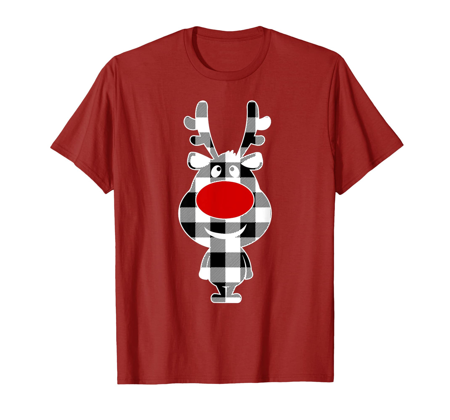 Reindeer Black & White Buffalo Plaid Merry Christmas T-Shirt