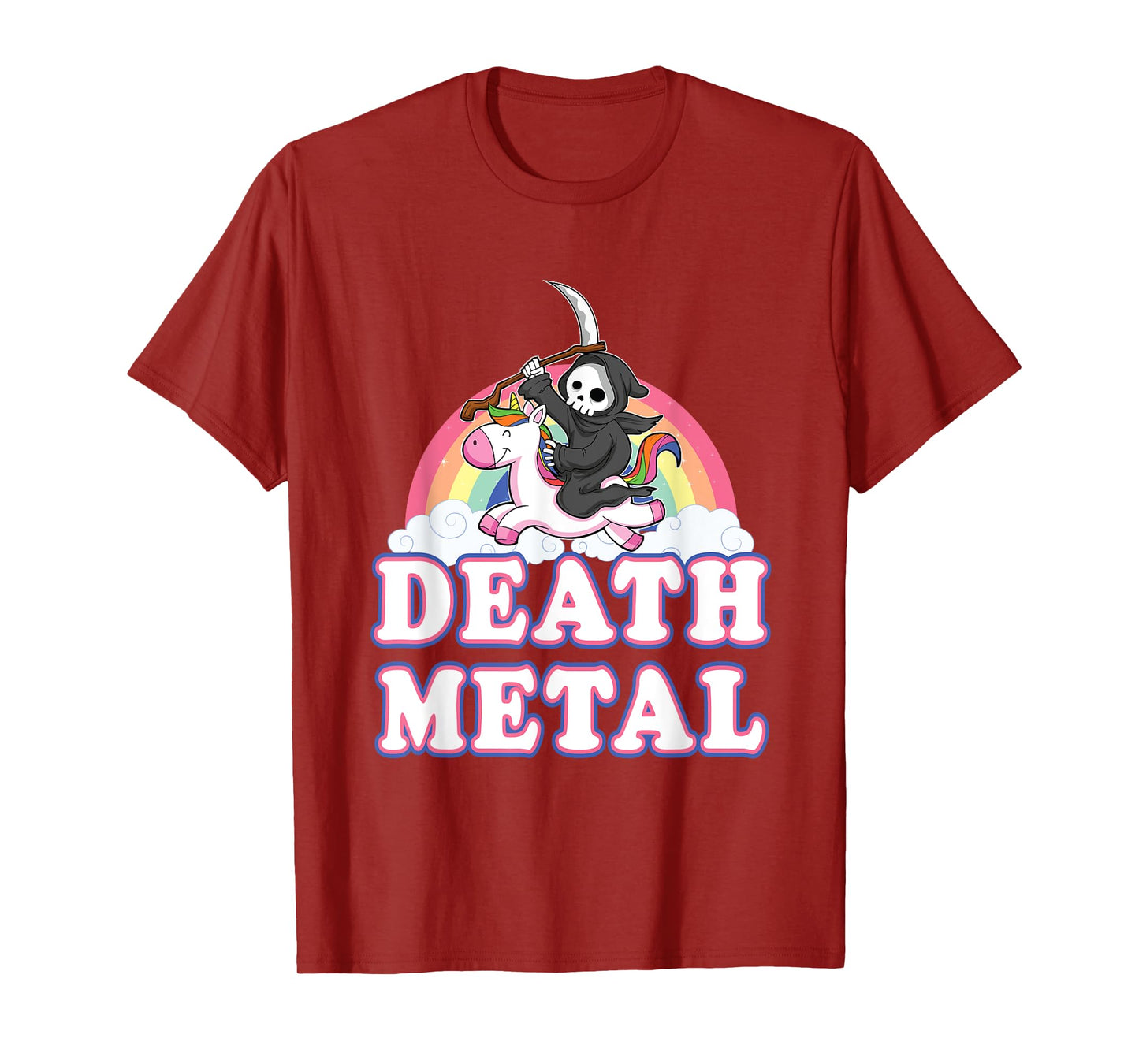 Death Metal Rock Music Rainbow Grim Reaper Riding Unicorn T-Shirt