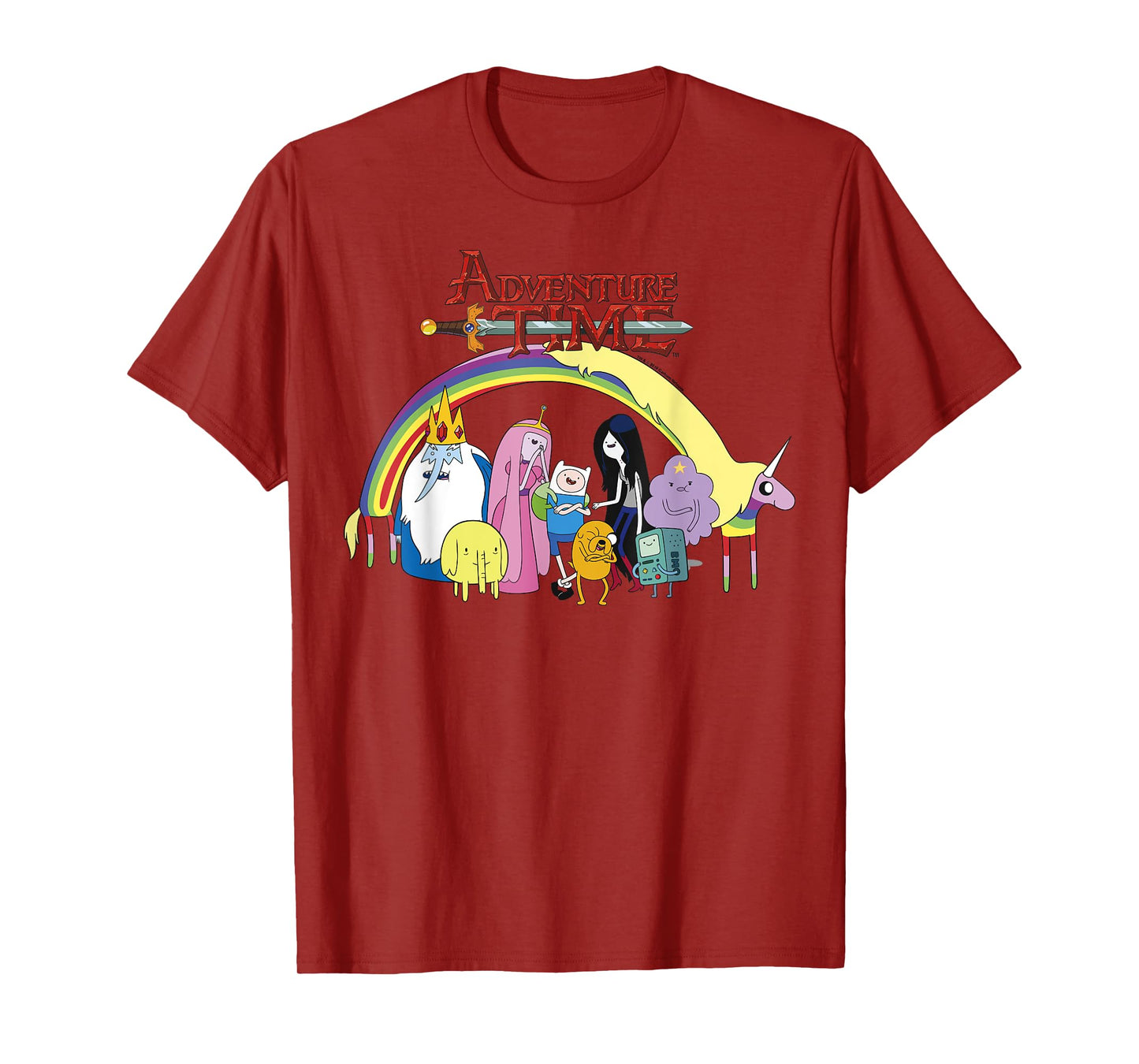 Adventure Time Classic Rainbow Unicorn Group Shot T-Shirt