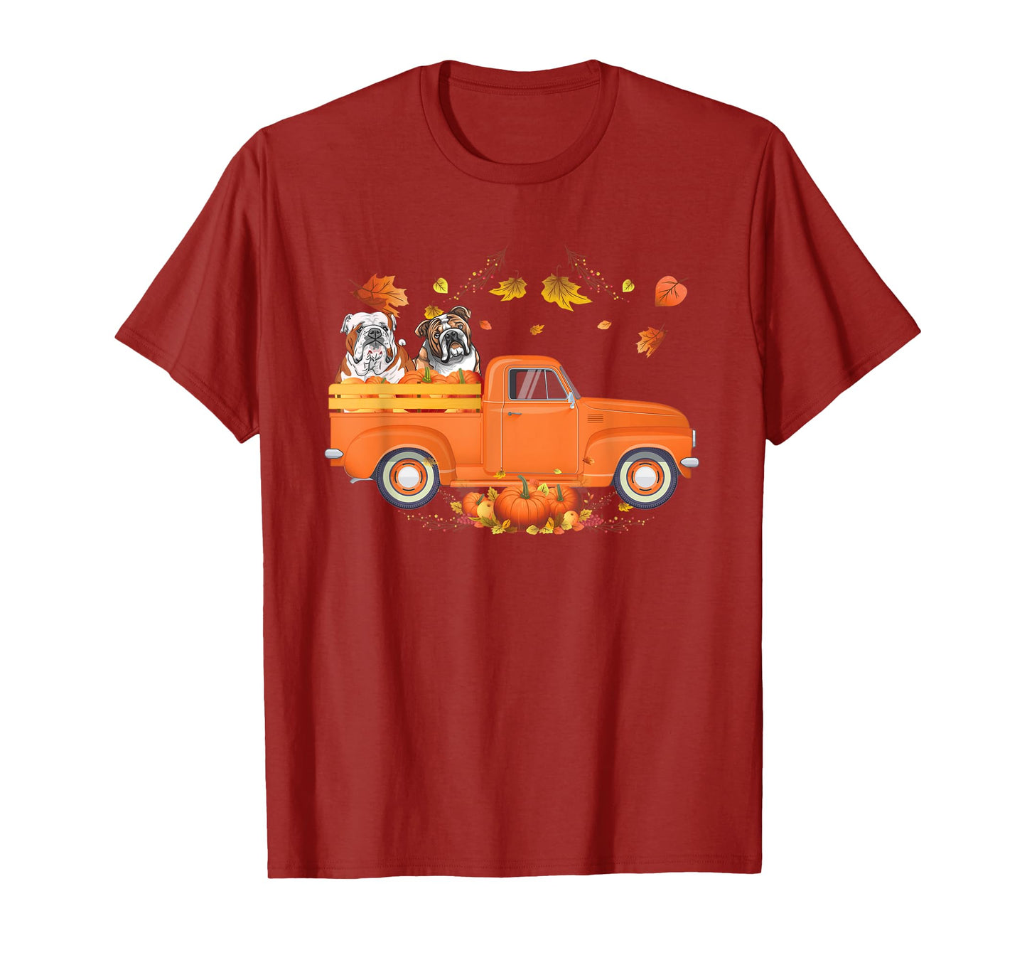 Bulldog Pumpkin Truck Fall Leaf Thanksgiving Halloween Men Women Kids T-Shirt