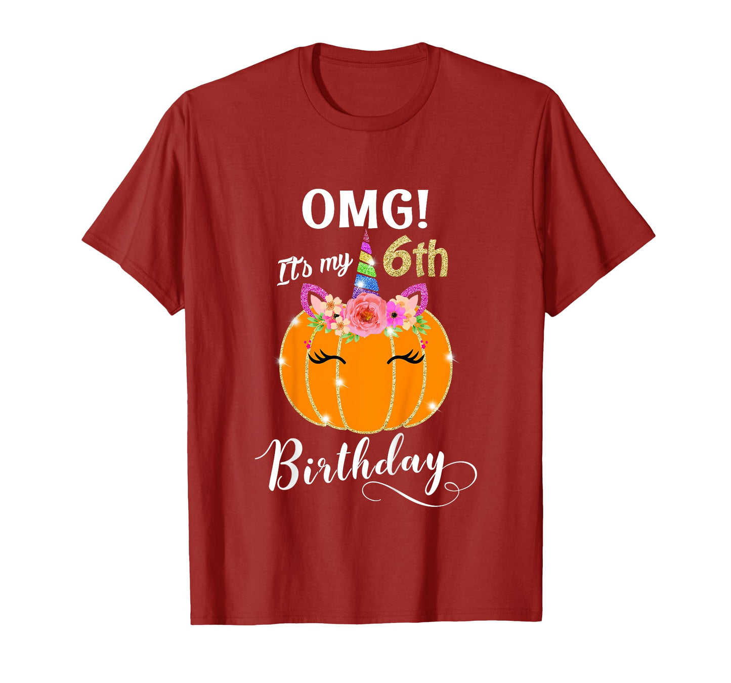 Kids OMG It's My 6th Birthday Floral Pumpkin Unicorn, Halloween T-Shirt
