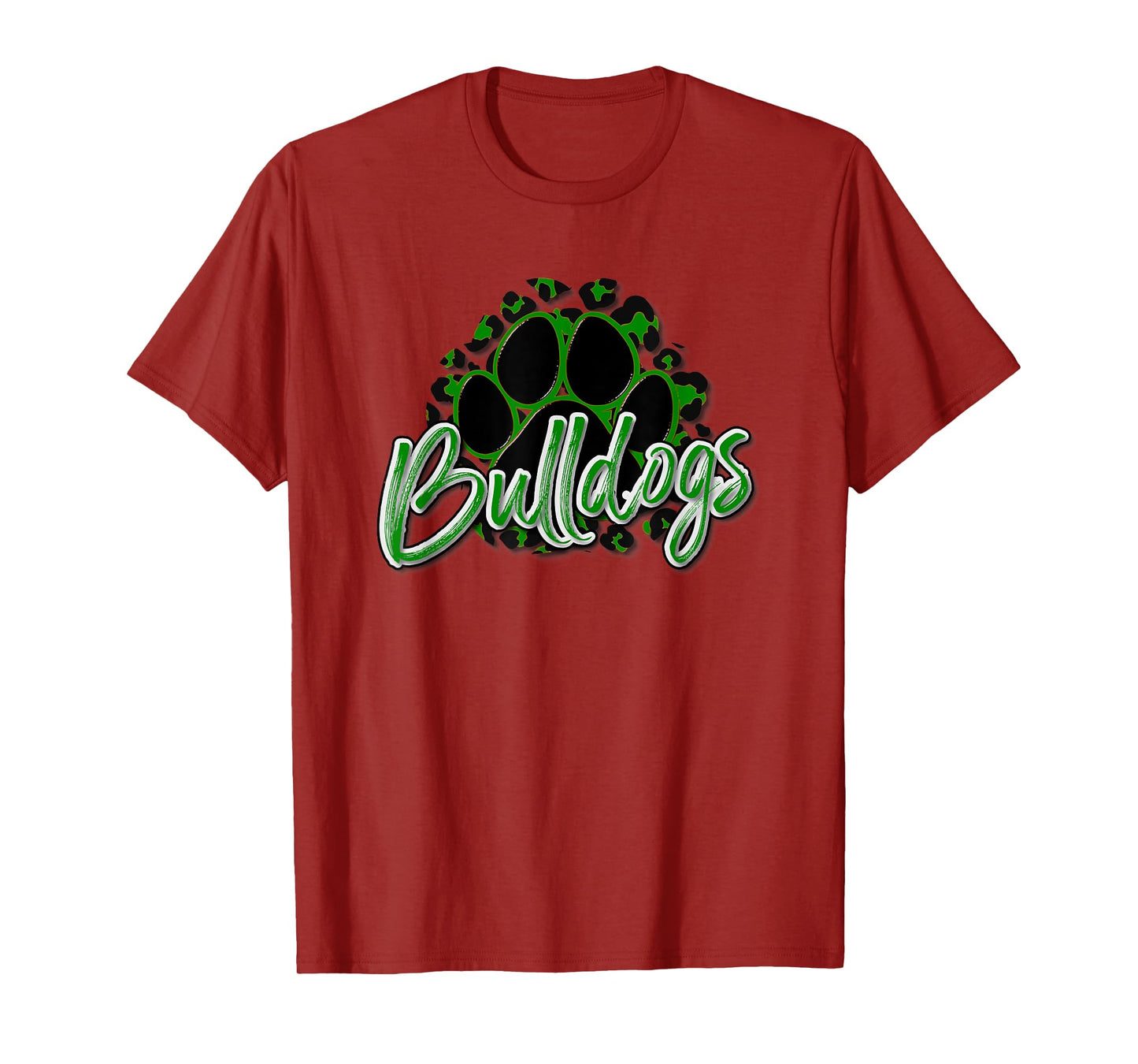 Bulldogs Green Black Cheetah School Sports Fan Team Spirit T-Shirt