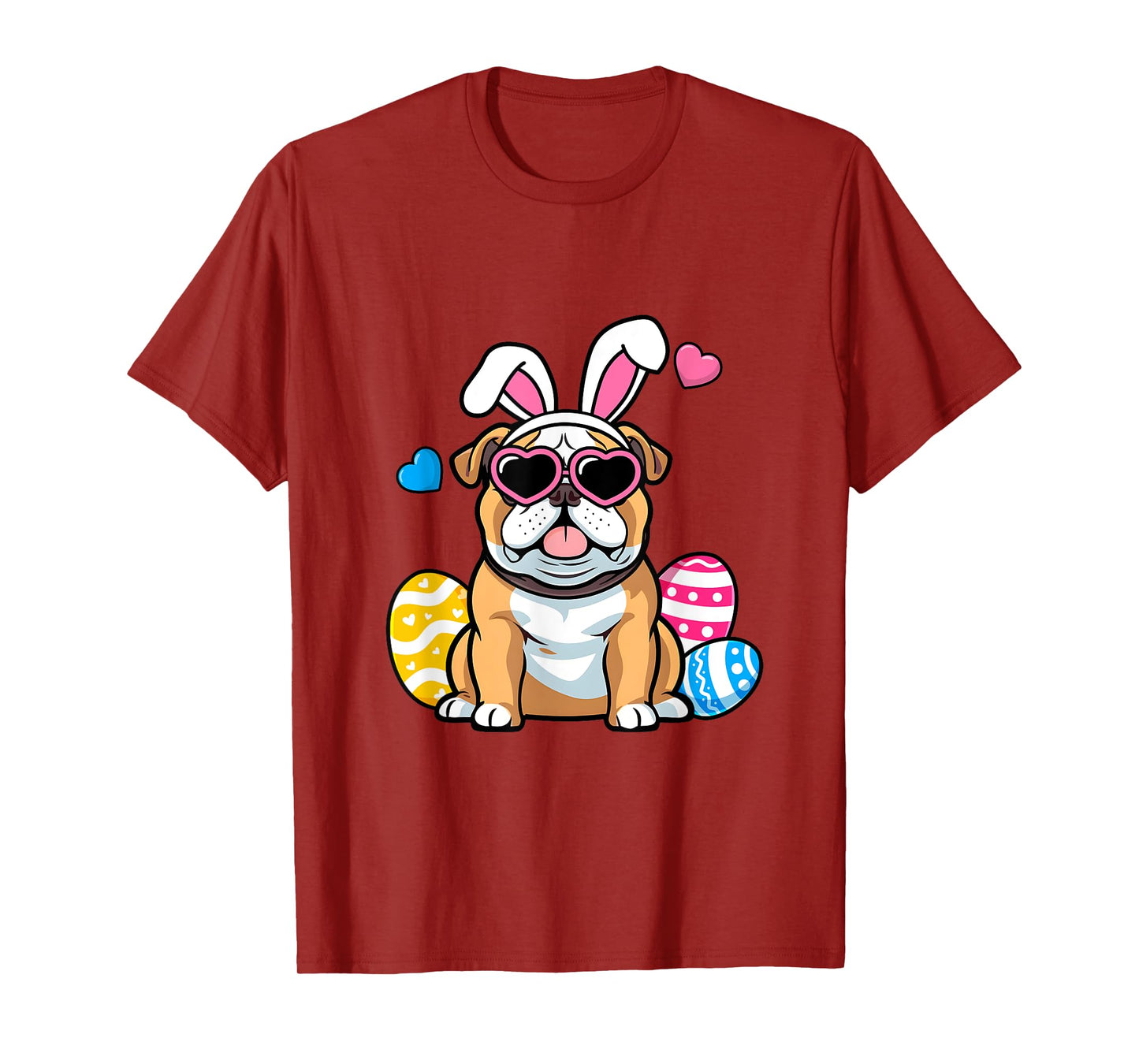 Cute English Bulldog Dog Bunny Ears Sunglasses Easter Day Men Women Girls Kids T-Shirt