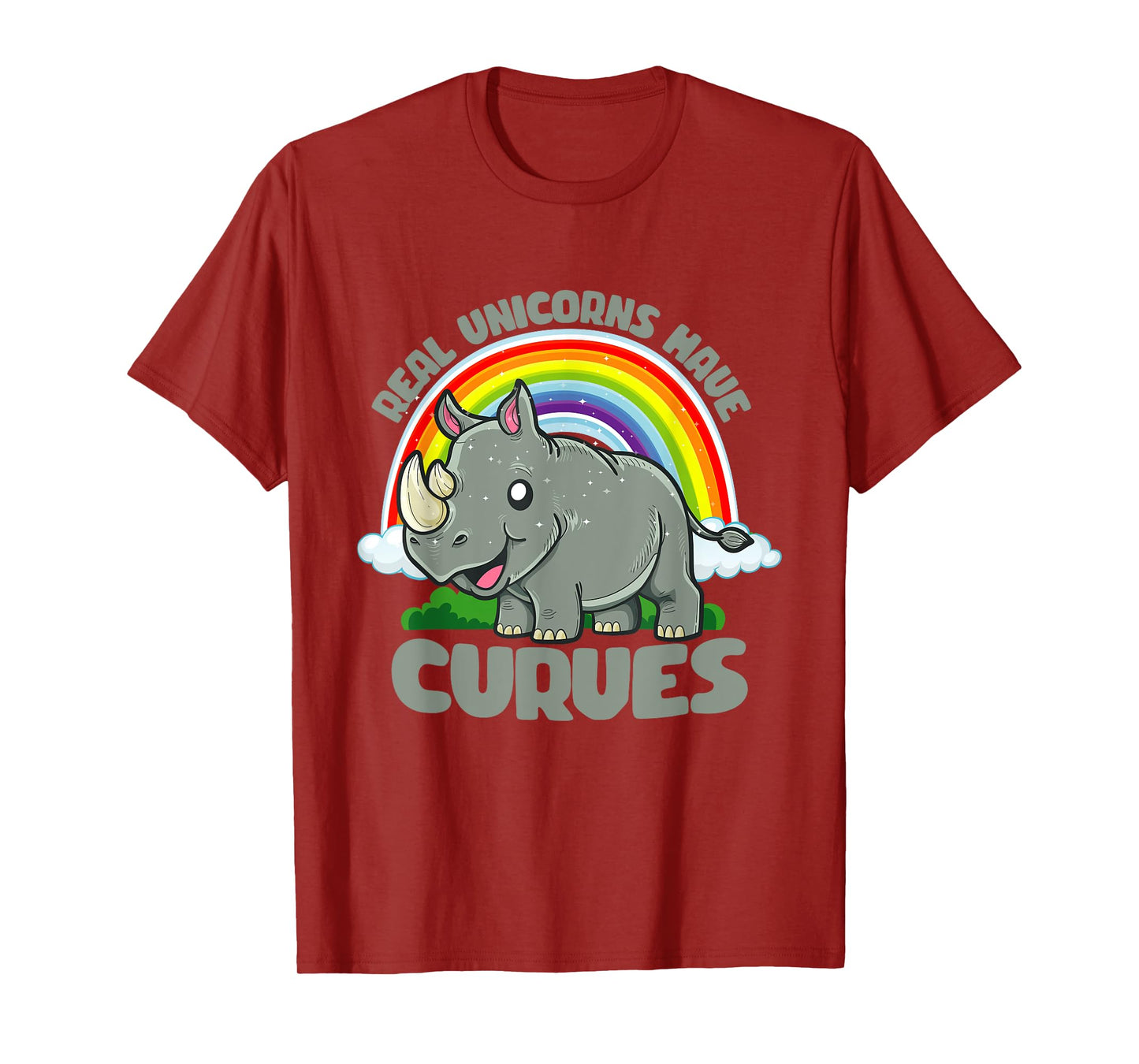 Real Unicorns Have Curves Rhinoceros Rhino Rainbow Fantasy T-Shirt
