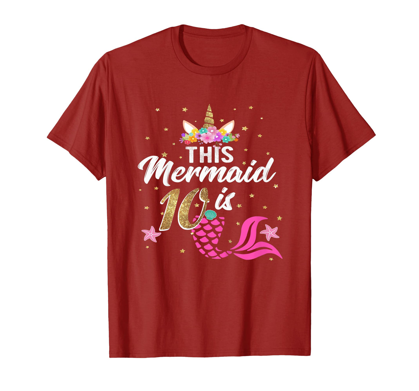 Kids 10th Birthday Girl Unicorn Shirt Mermaid Tail 10 Years Old T-Shirt