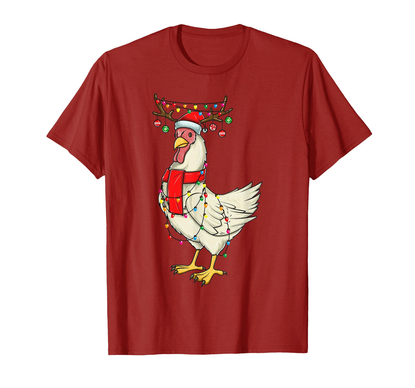 Christmas Chicken Holiday Lights with Antlers and Ornaments T-Shirt