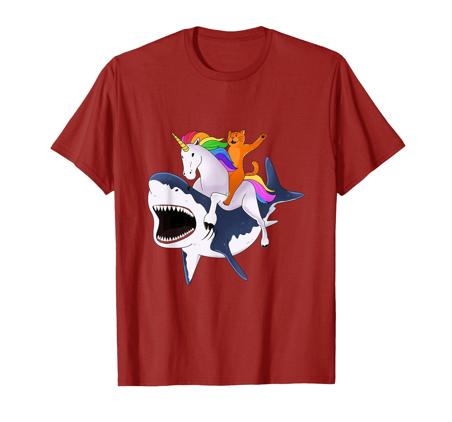 Cat Riding Unicorn Riding Shark Gift T-Shirt T-Shirt for Men Women Girls Kids