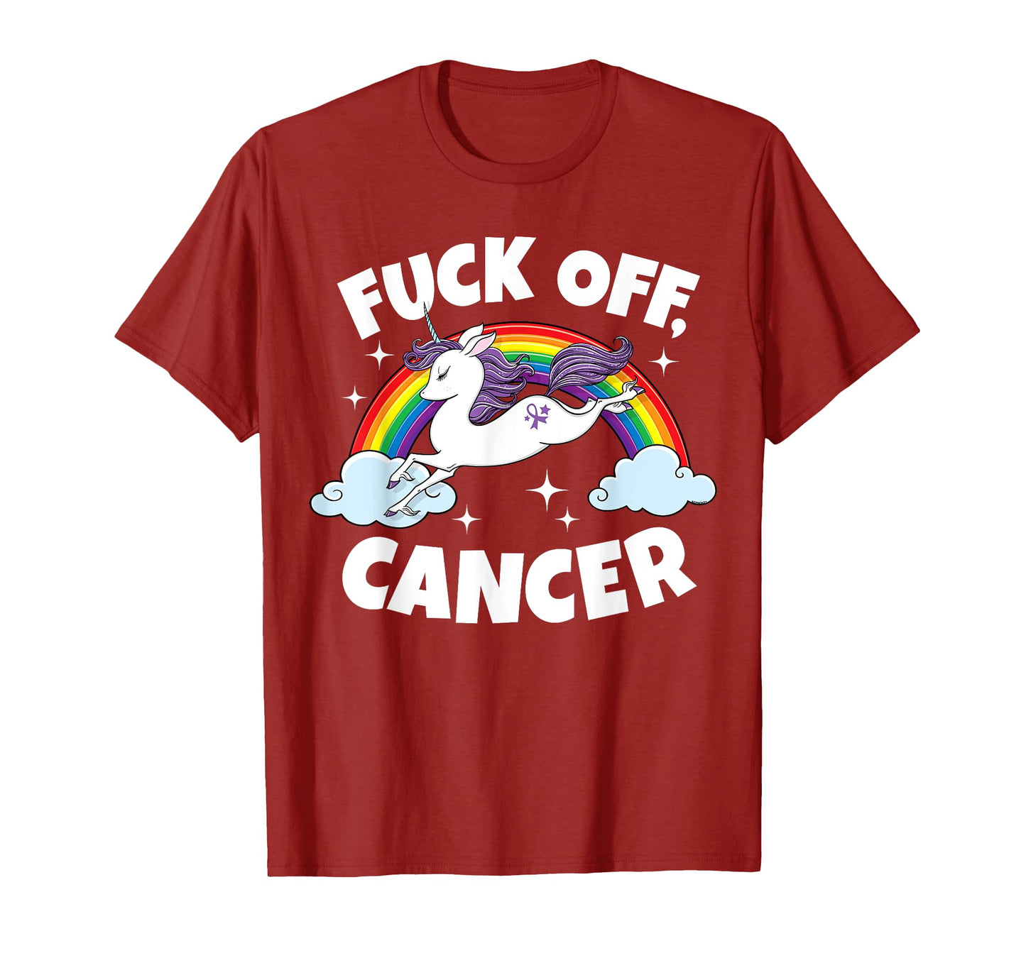 Fuck Off Cancer Funny Quote with Unicorn Rainbow T-Shirt