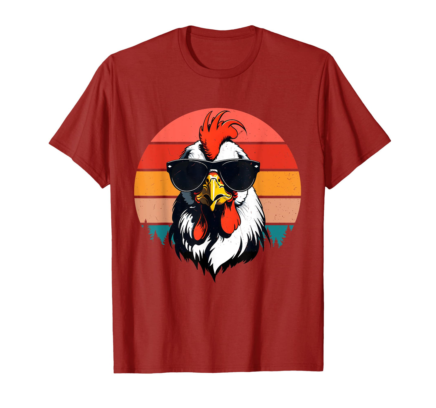 Funny Cool Sunset Retro 70s 80s 90s Chicken in Sunglasses T-Shirt