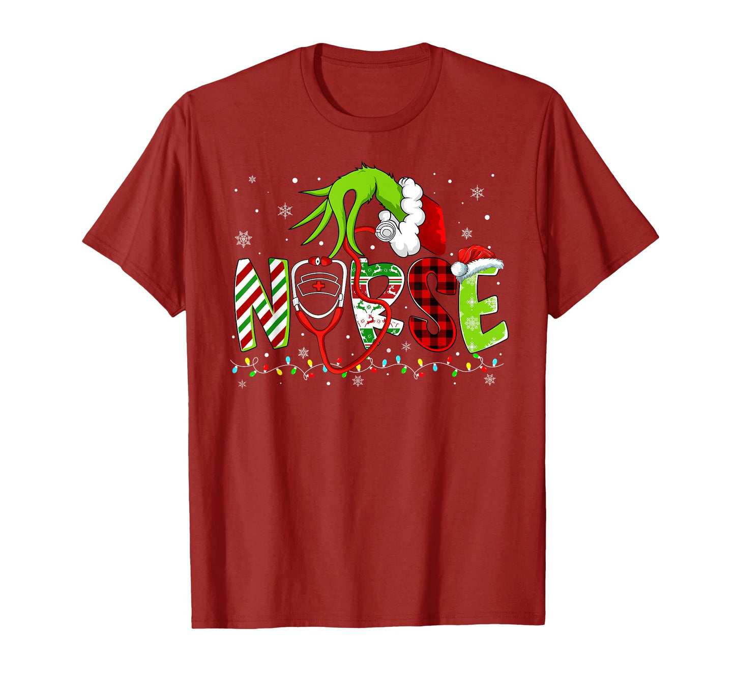 Nurse Funny Merry Christmas Stethoscope Lights Xmas Pajamas T-Shirt