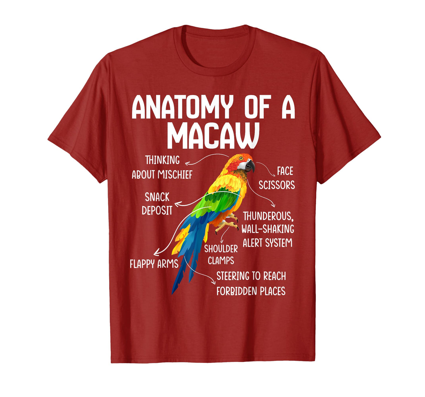 Anatomy of a Macaw Macaw Blue Yellow Hybrid Macaw Bird T-Shirt