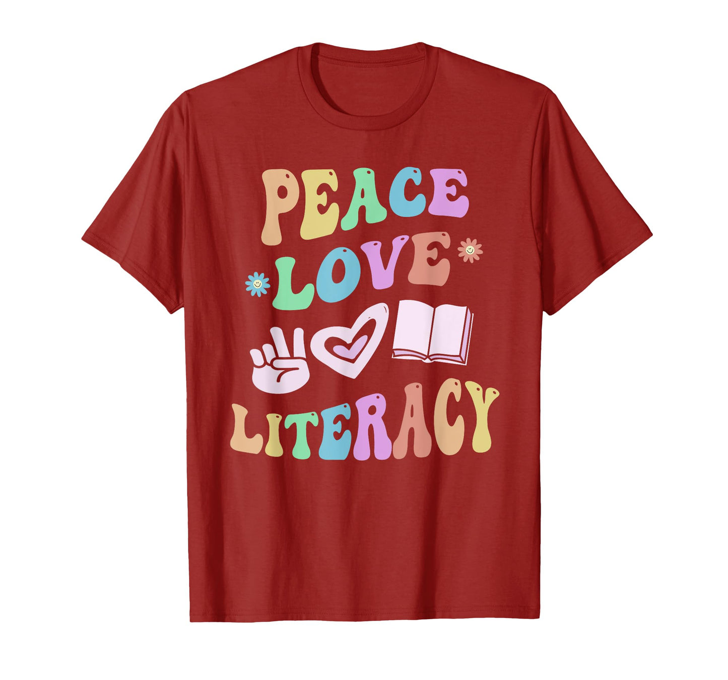 Groovy PEACE LOVE LITERACY Rocks Reading Squad Teacher Kids T-Shirt