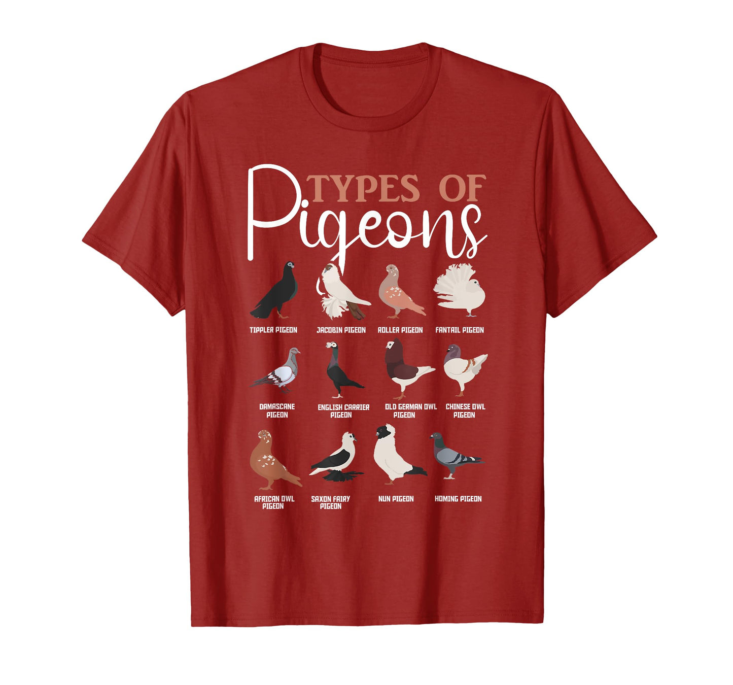 Cute Pigeons Lover Breeding Apparel Co. Types of Pigeons Tee Bird Lover Homing Pigeon Racing T-Shirt - Unisex-Adults-Kids, Black, Small