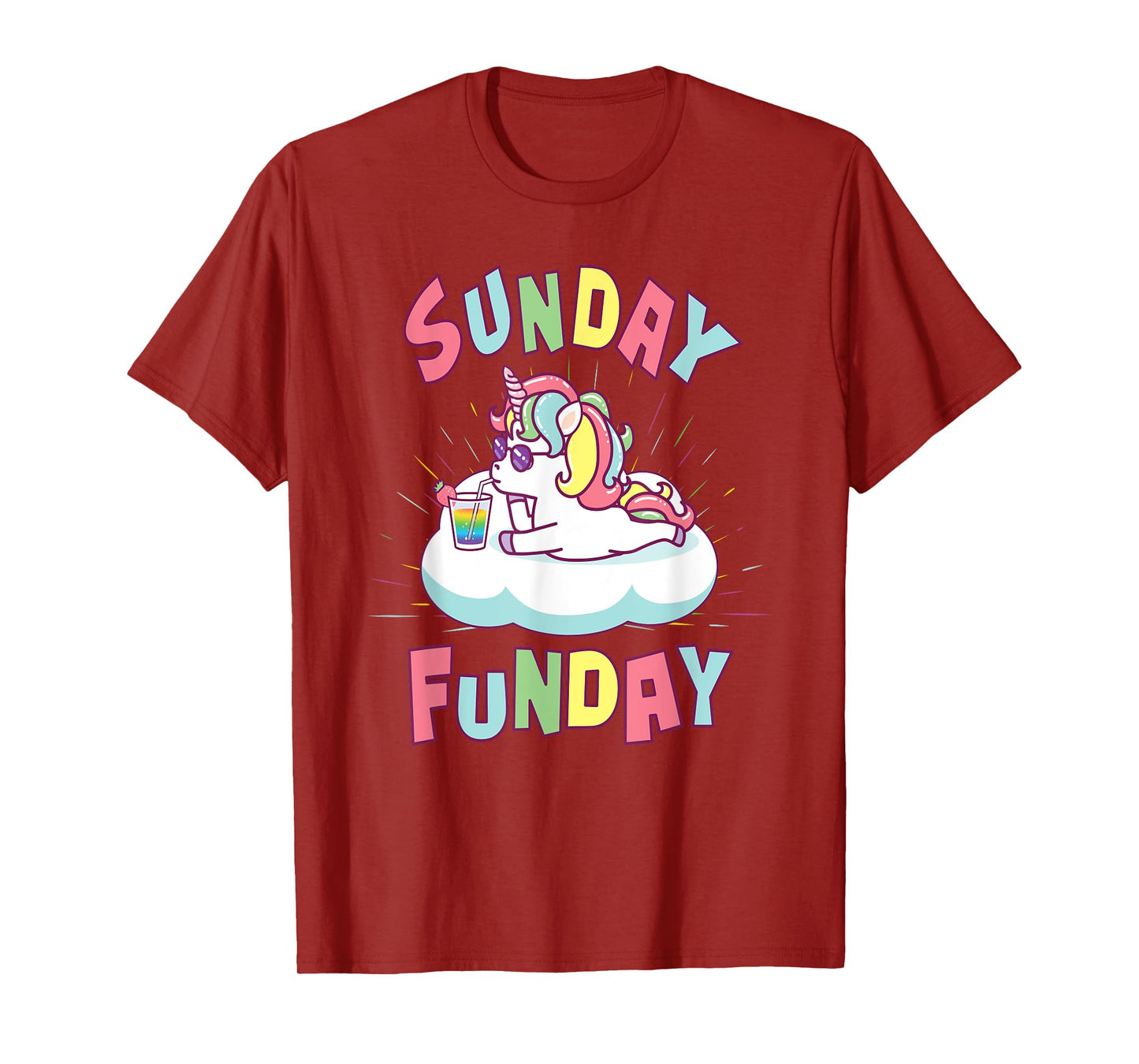 Sunday Funday Shirts Women Cute Unicorn Drinking Rainbow T-Shirt