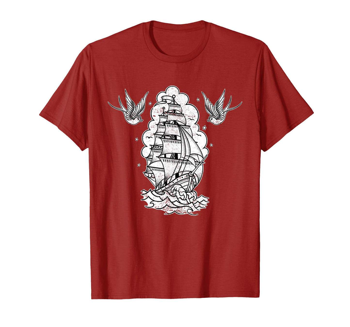 Old School Sailor Tattoo Clipper Ship and Swallows T-Shirt