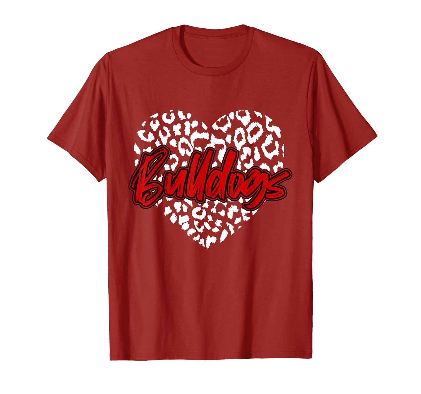Bulldogs Red Cheetah Leopard Heart School Sports Team Spirit T-Shirt