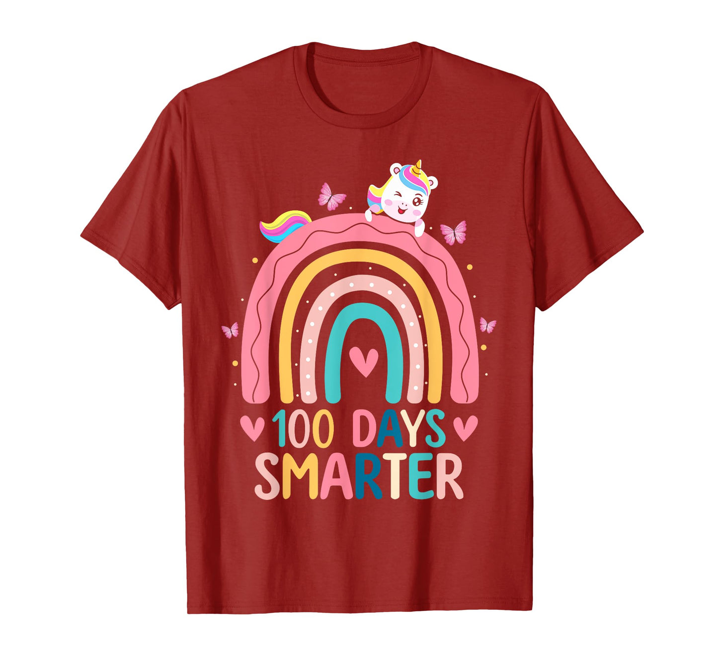 100 Days Smarter Rainbow Unicorn Girls 100th Day of School T-Shirt