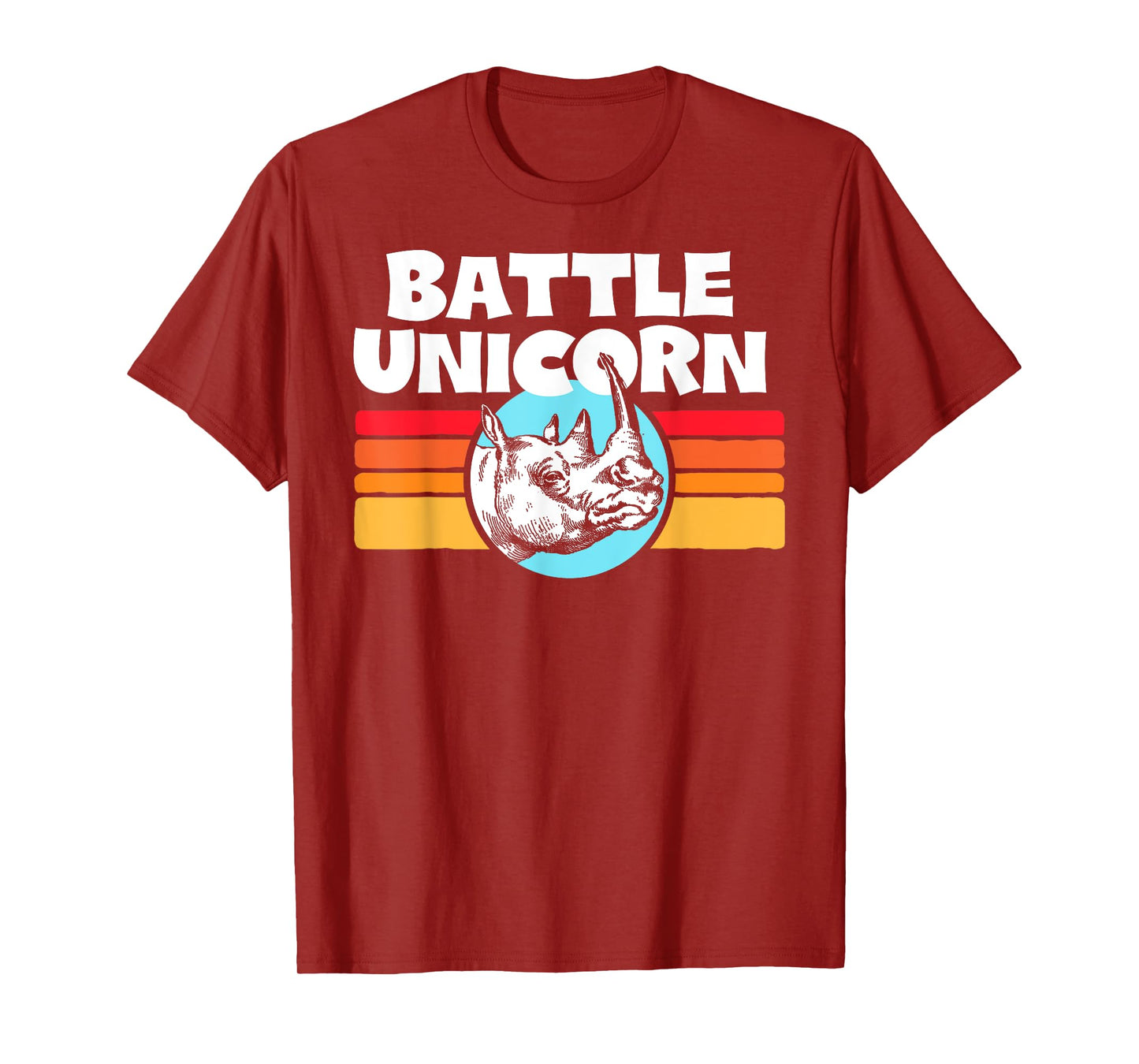 Battle Unicorn! Funny Retro 80s Rainbow Rhino Rhinoceros T-Shirt