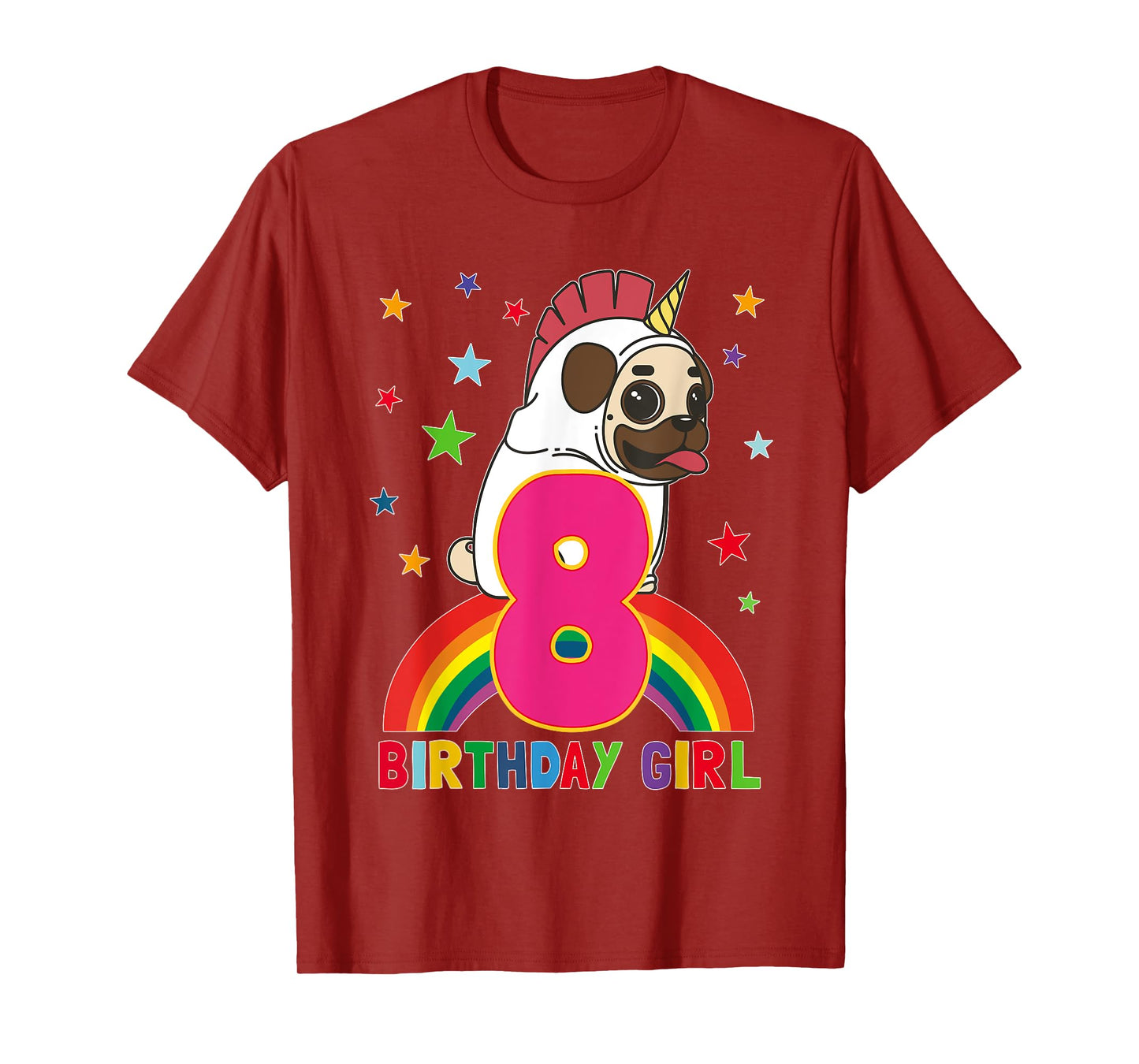Pug 8th Birthday 8 Year Old Girl Unicorn Pugicorn Party Gift T-Shirt