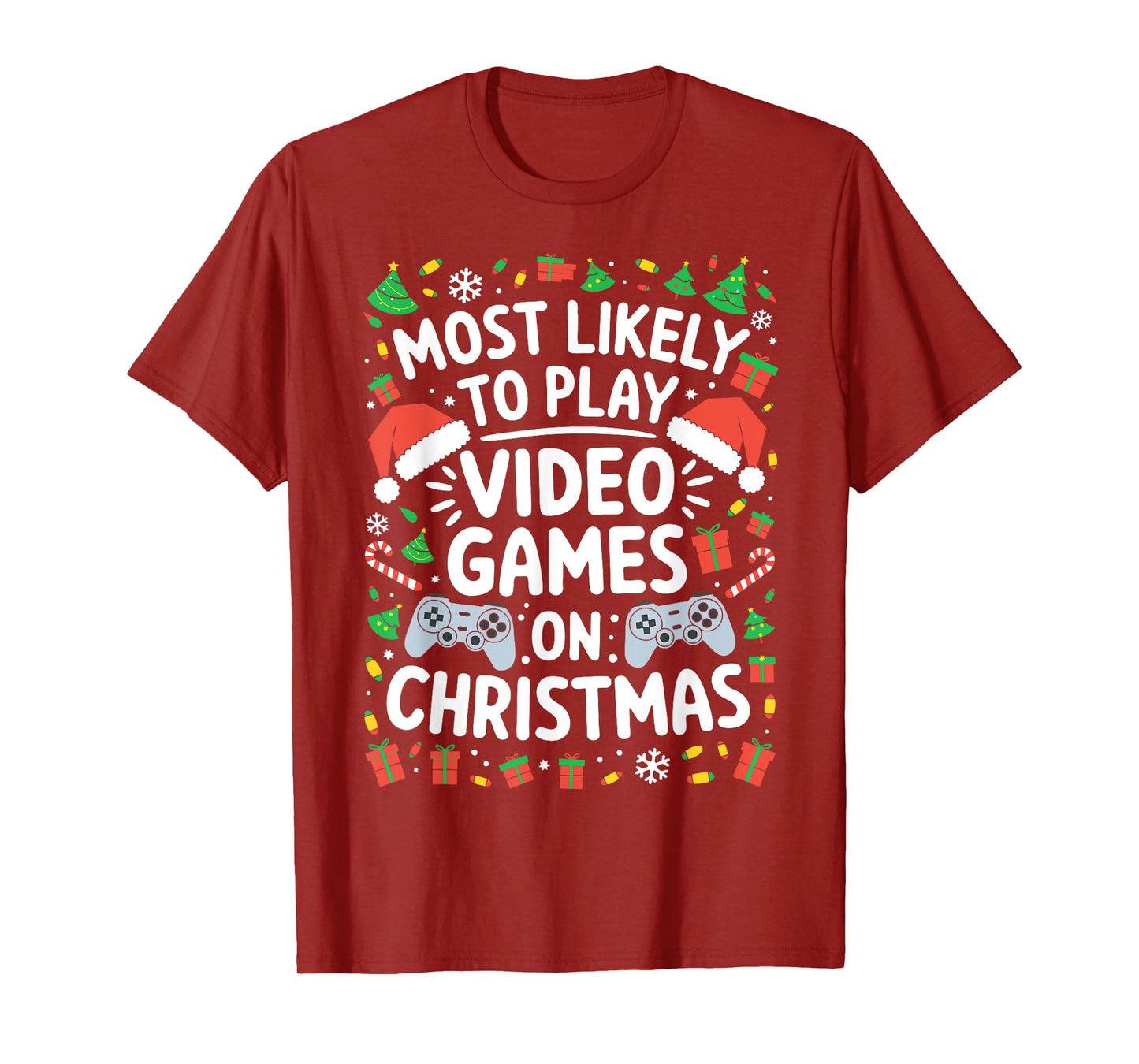 Most Likely To Play Video Games On Christmas Shirt Family T-Shirt