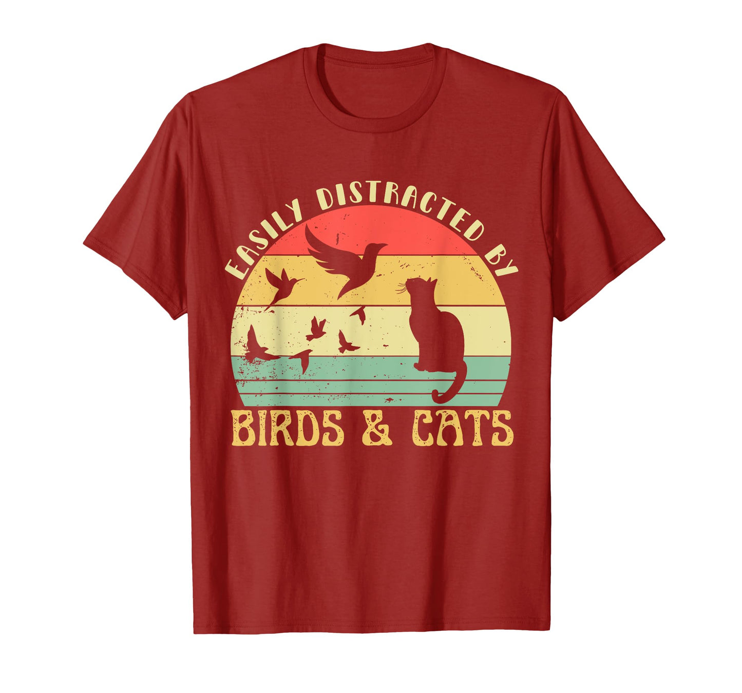 Retro Pet Cat Birds Lover Easily Distracted By Birds & Cats T-Shirt for Men Women Girls Kids