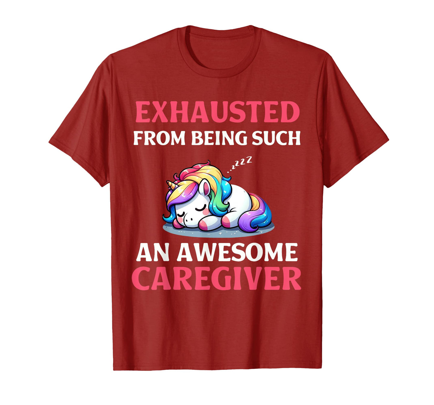 Funny Caregiver Exhausted Sleeping Unicorn Healthcare Worker T-Shirt