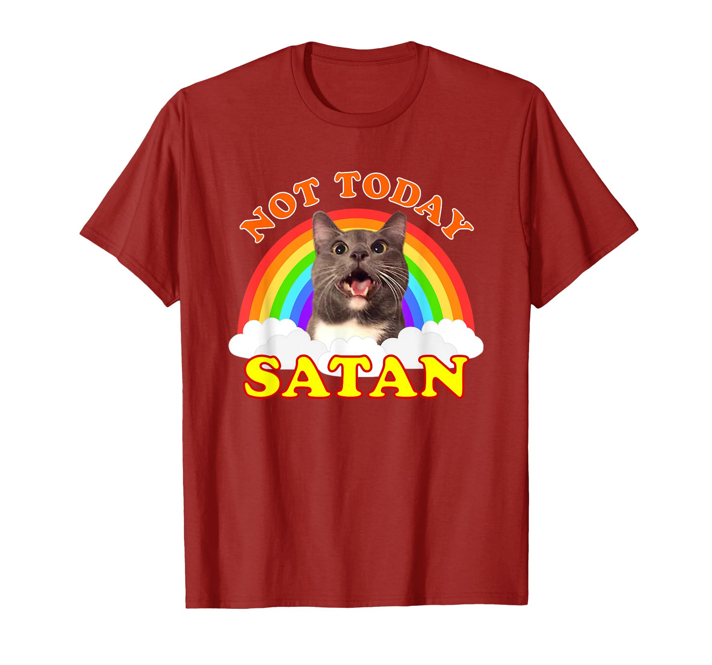 Not Today Satan Funny Rainbow Cat Meme Men Women Girls Kids T-Shirt
