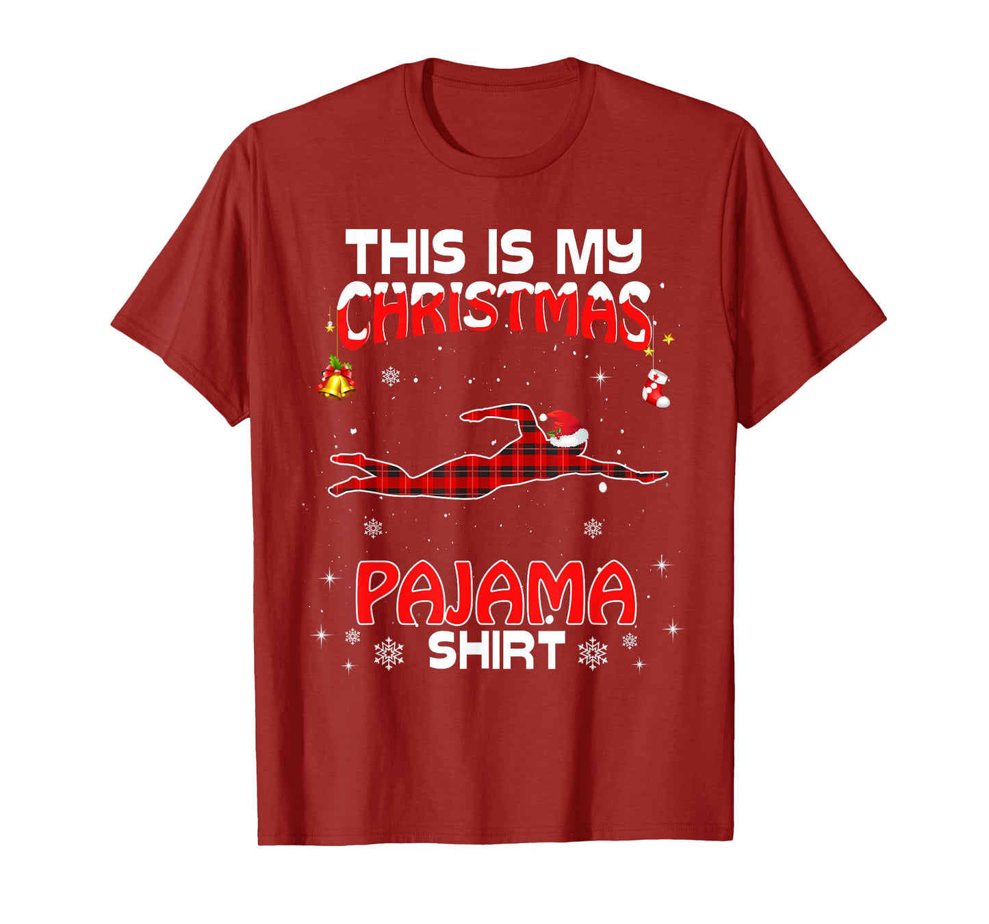 This Is My Christmas Pajama Shirt Red Plaid Swimming Xmas T-Shirt