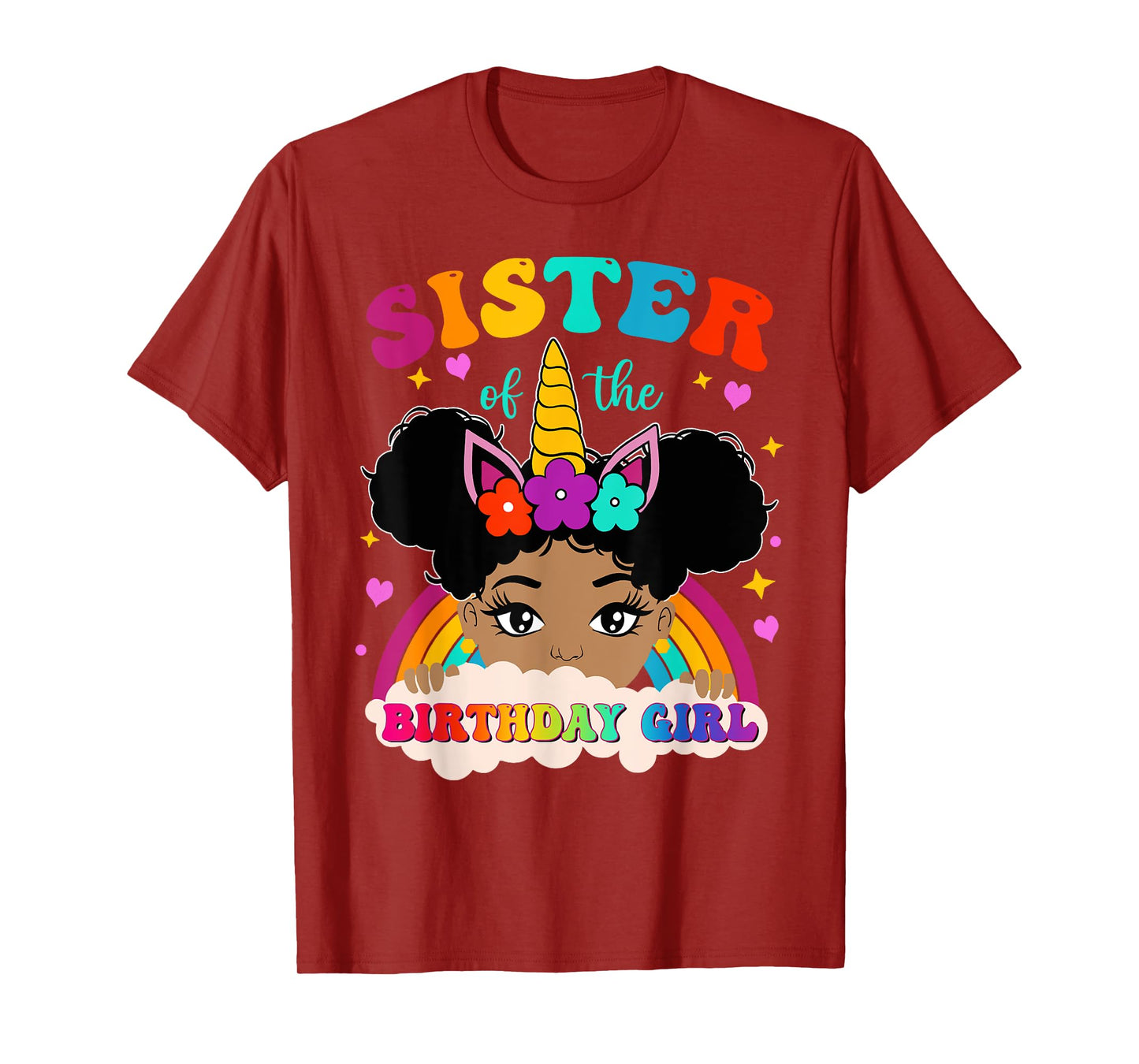 Sister of The Birthday Girl Rainbow Afro Melanin Unicorn T-Shirt