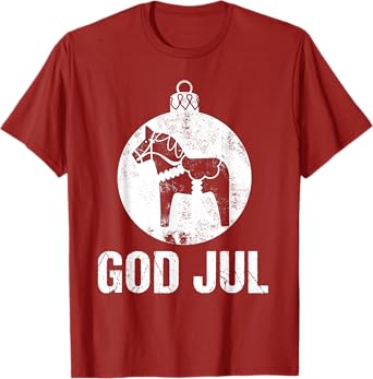 Christmas Scandinavian Dala Horse Ornament God Jul Vintage T-Shirt