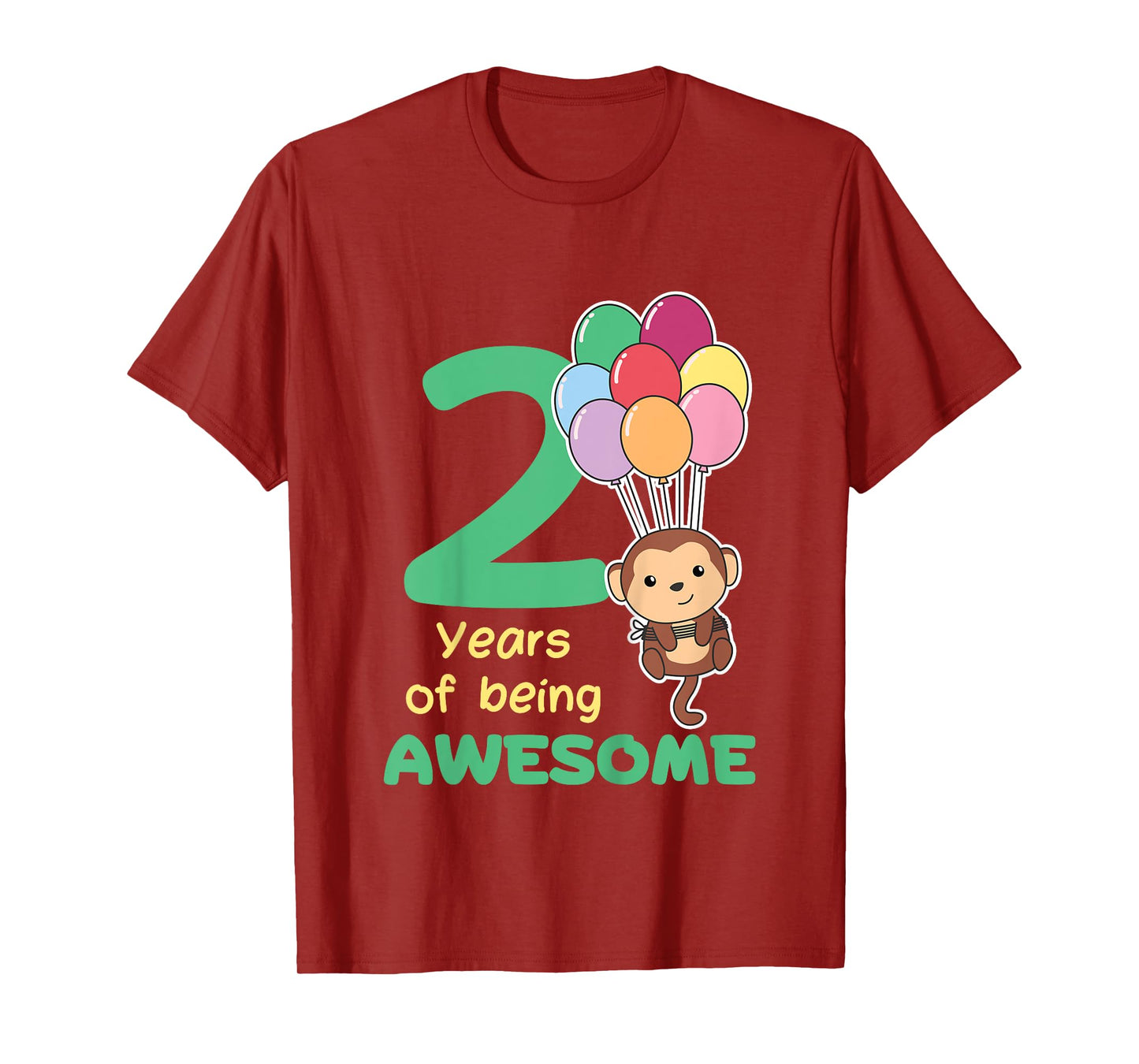 Monkey 2nd Birthday For Kids Two Year Old Monkey T-Shirt