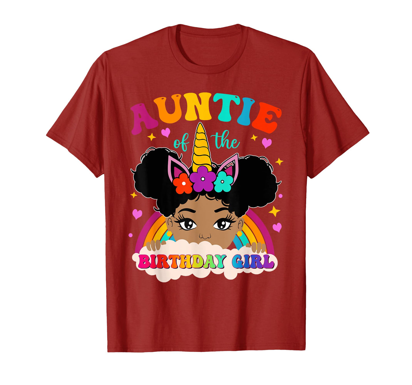 Auntie of The Birthday Girl Rainbow Afro Melanin Unicorn T-Shirt