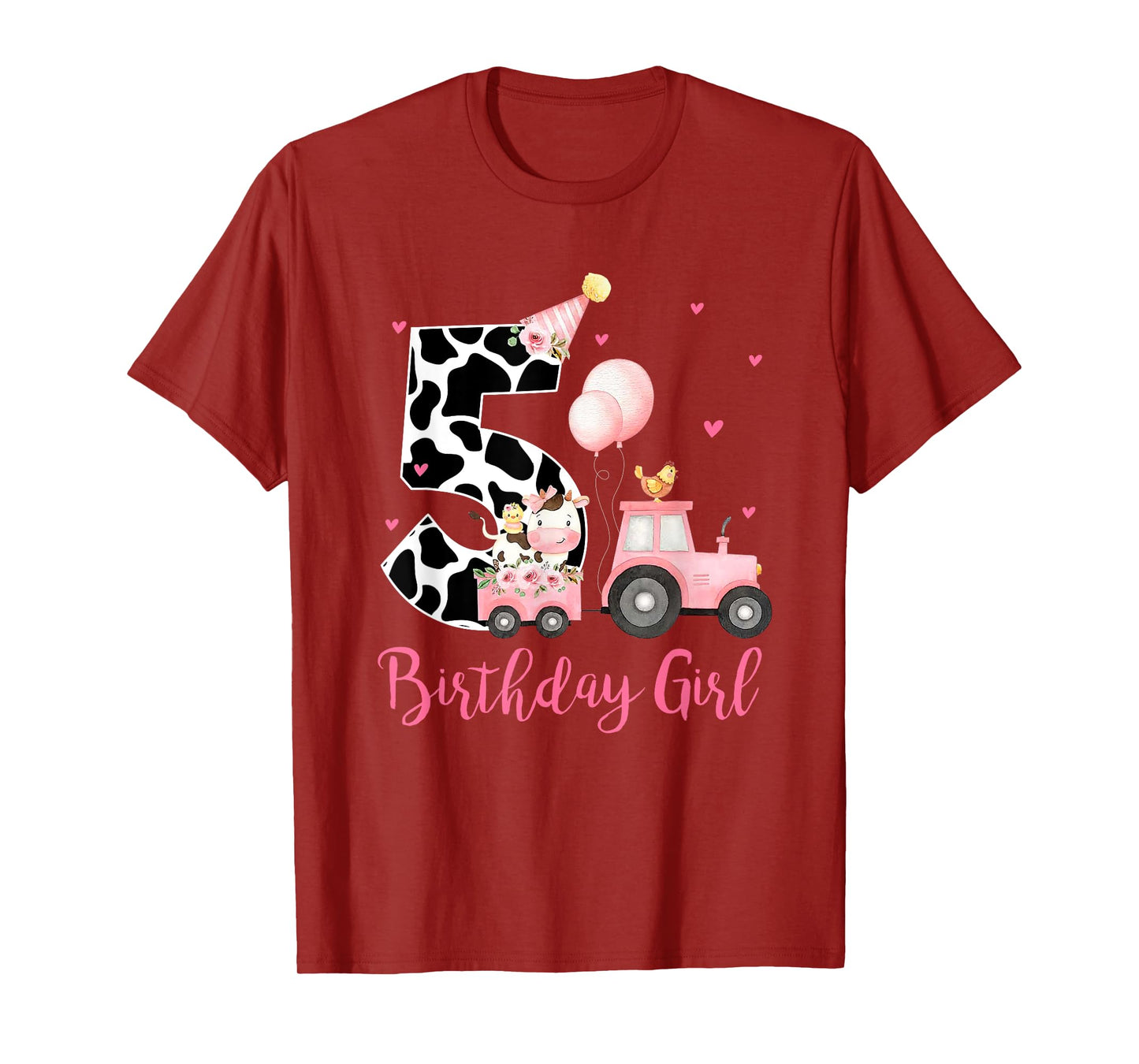 5th Birthday Outfit Girl 5 Year Old Farm Cow Chick Tractor T-Shirt