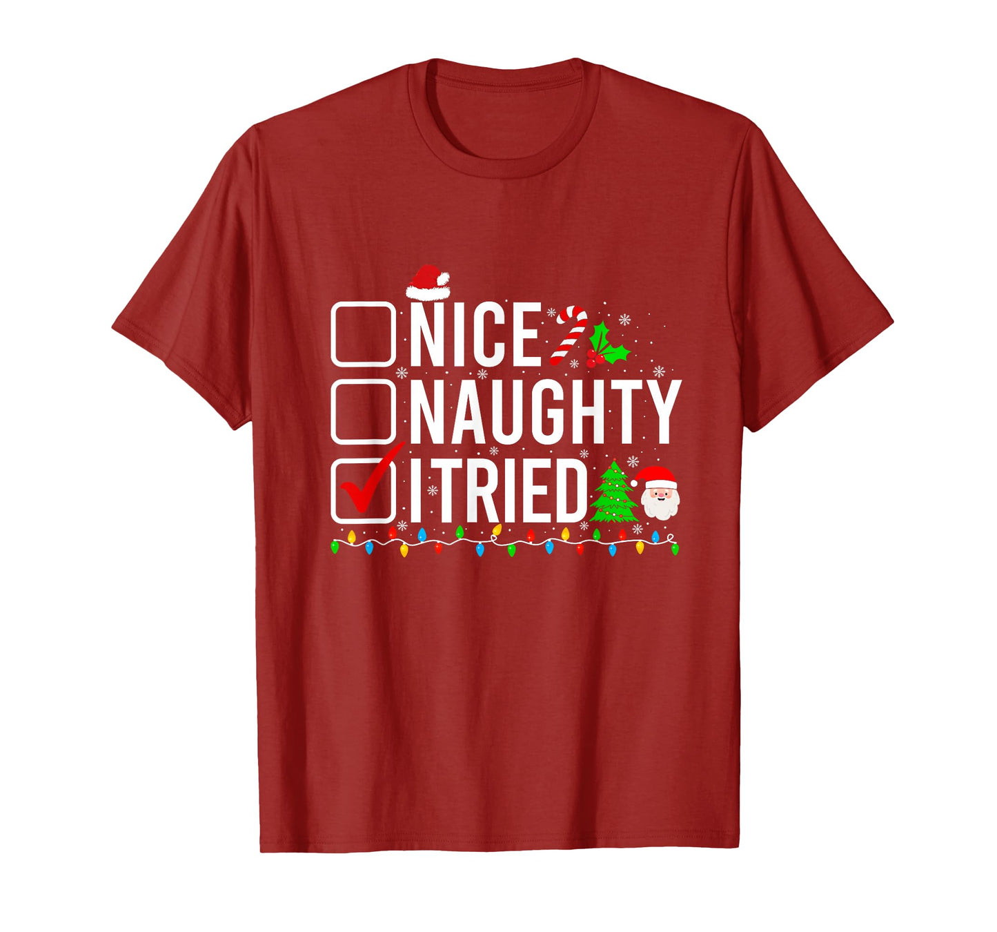 Nice Naughty I Tried Family Xmas Pajama Funny Christmas List T-Shirt