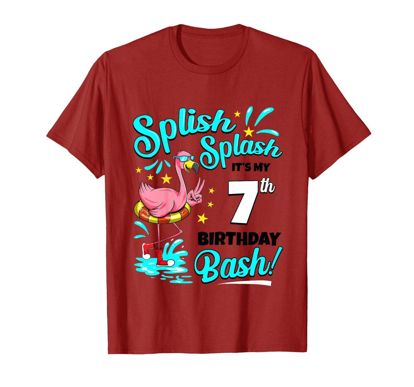 7th Birthday Flamingo 7 Years Old Pool Party Summer Girls Kids T-Shirt