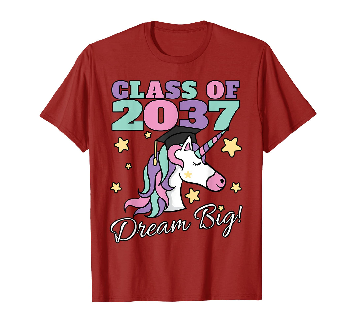 Girls Class of 2037 Magical Unicorn Graduation Cap T-Shirt