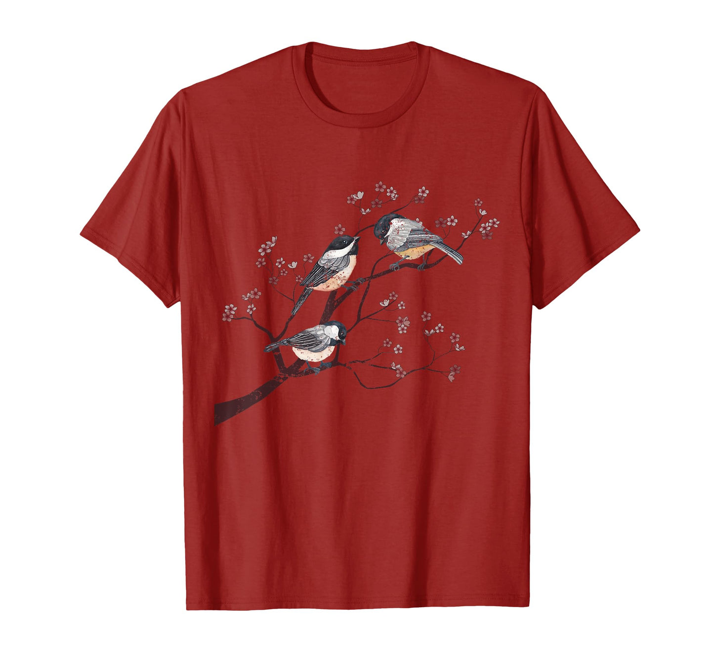 Bird Watcher Chickadee Vintage Nature Blossom Birds T-Shirt