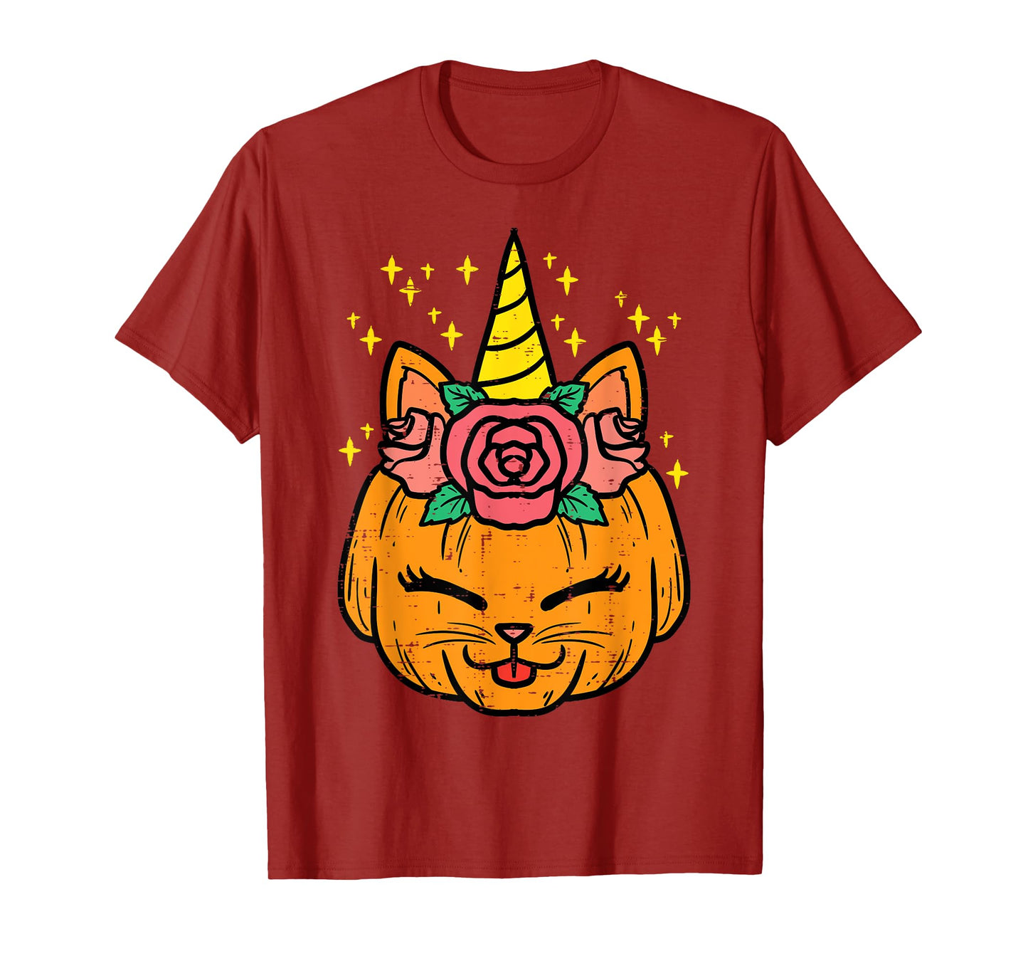 Pumpkin Unicorn Cat Cute Halloween Costume Girls Women Kids T-Shirt